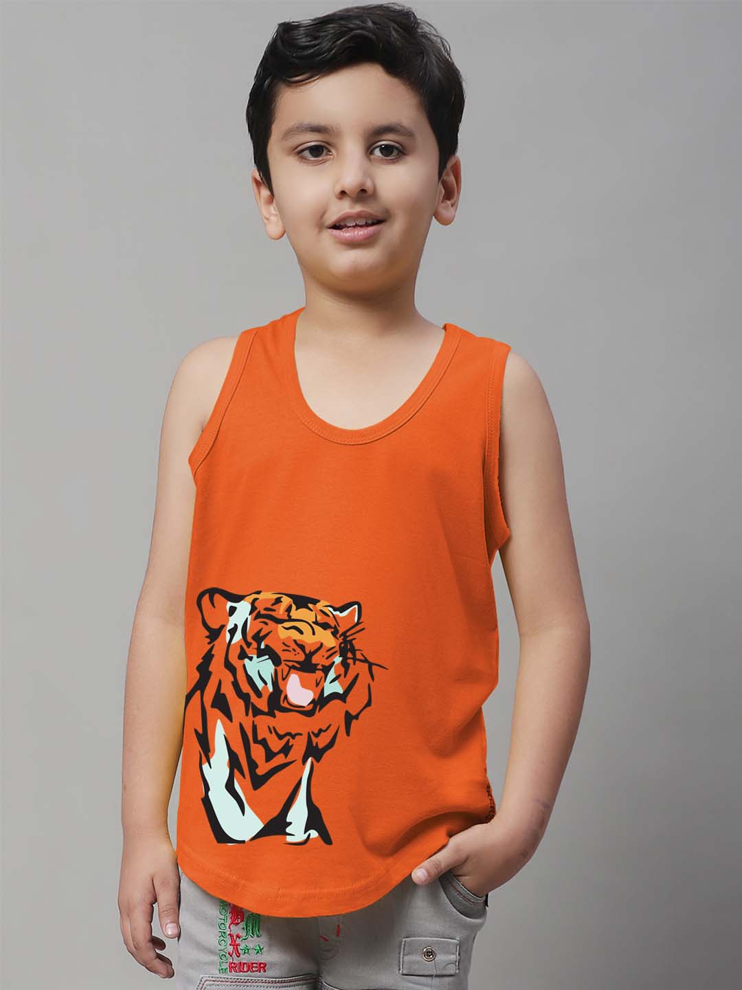 Boys Tiger Printed Regular Fit Vest - Friskers
