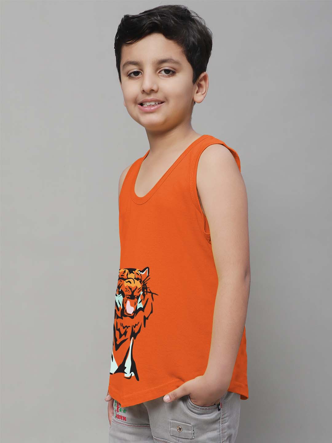 Boys Tiger Printed Regular Fit Vest - Friskers