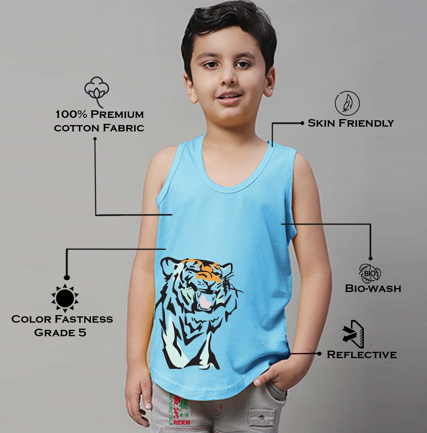Boys Tiger Printed Regular Fit Vest - Friskers