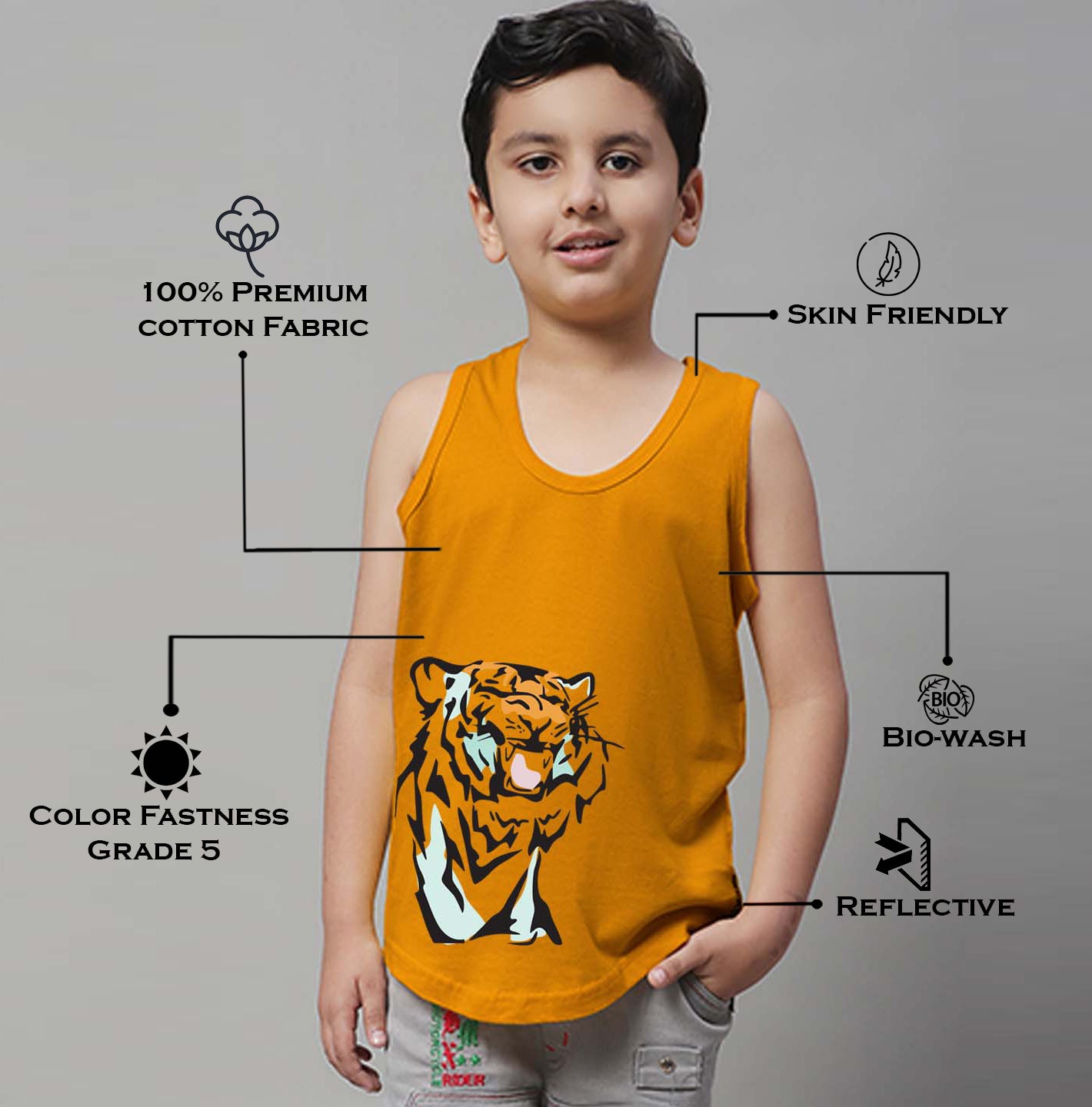 Boys Tiger Printed Regular Fit Vest - Friskers