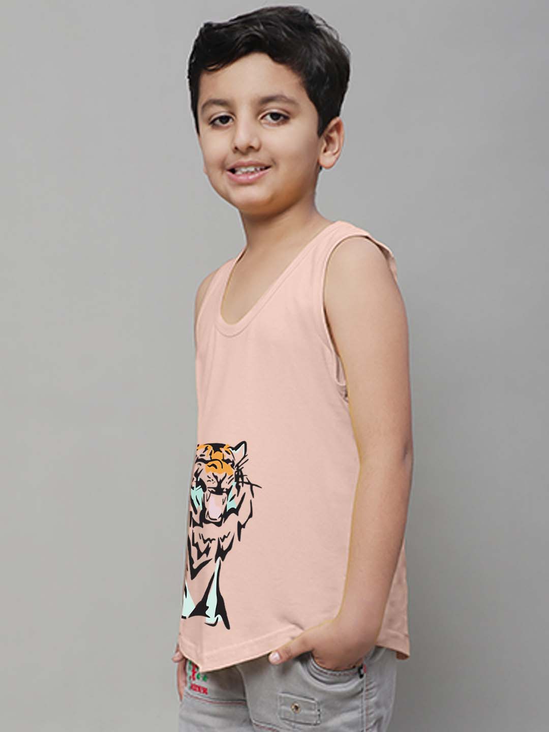 Boys Tiger Printed Regular Fit Vest - Friskers