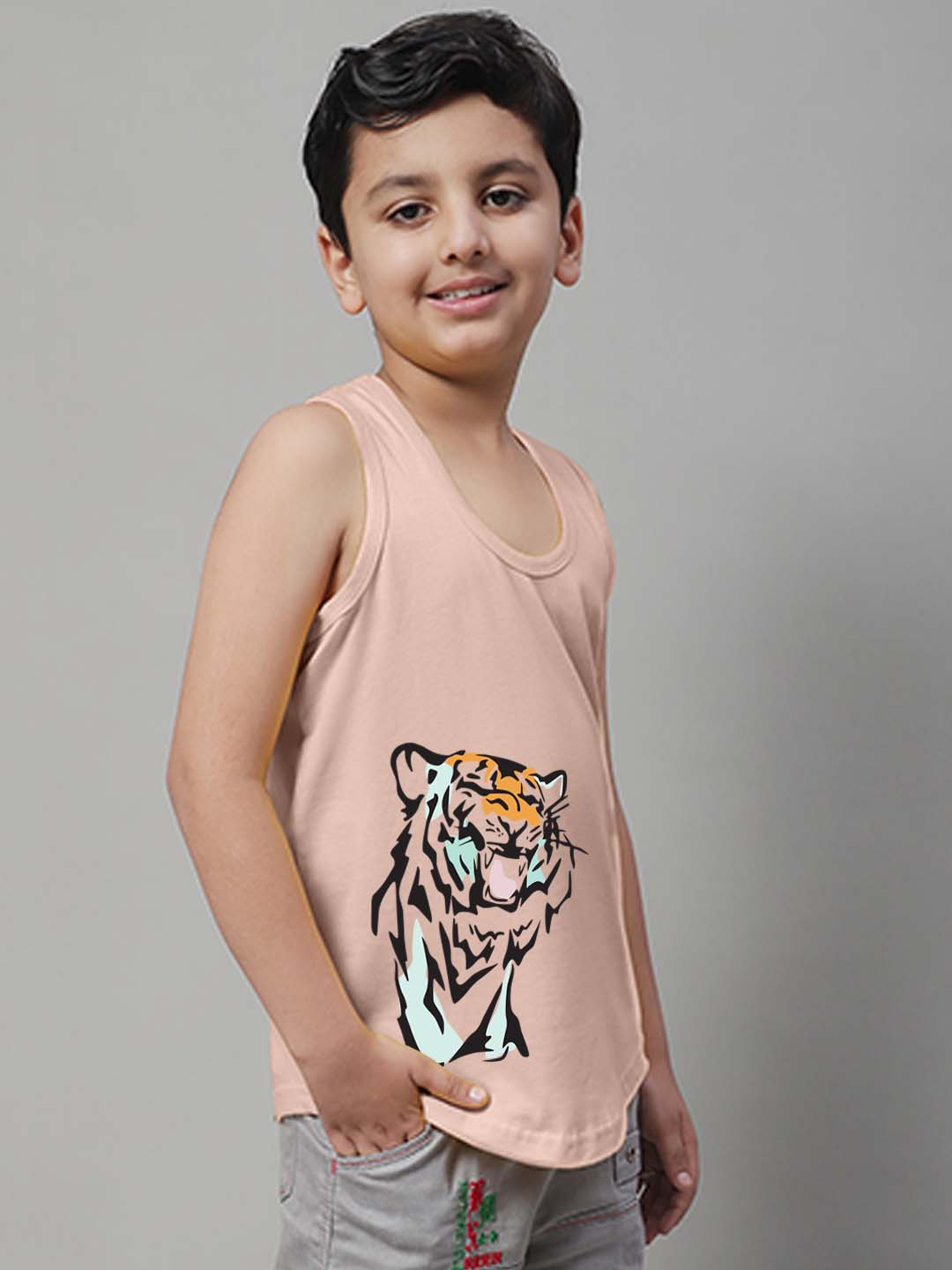 Boys Tiger Printed Regular Fit Vest - Friskers