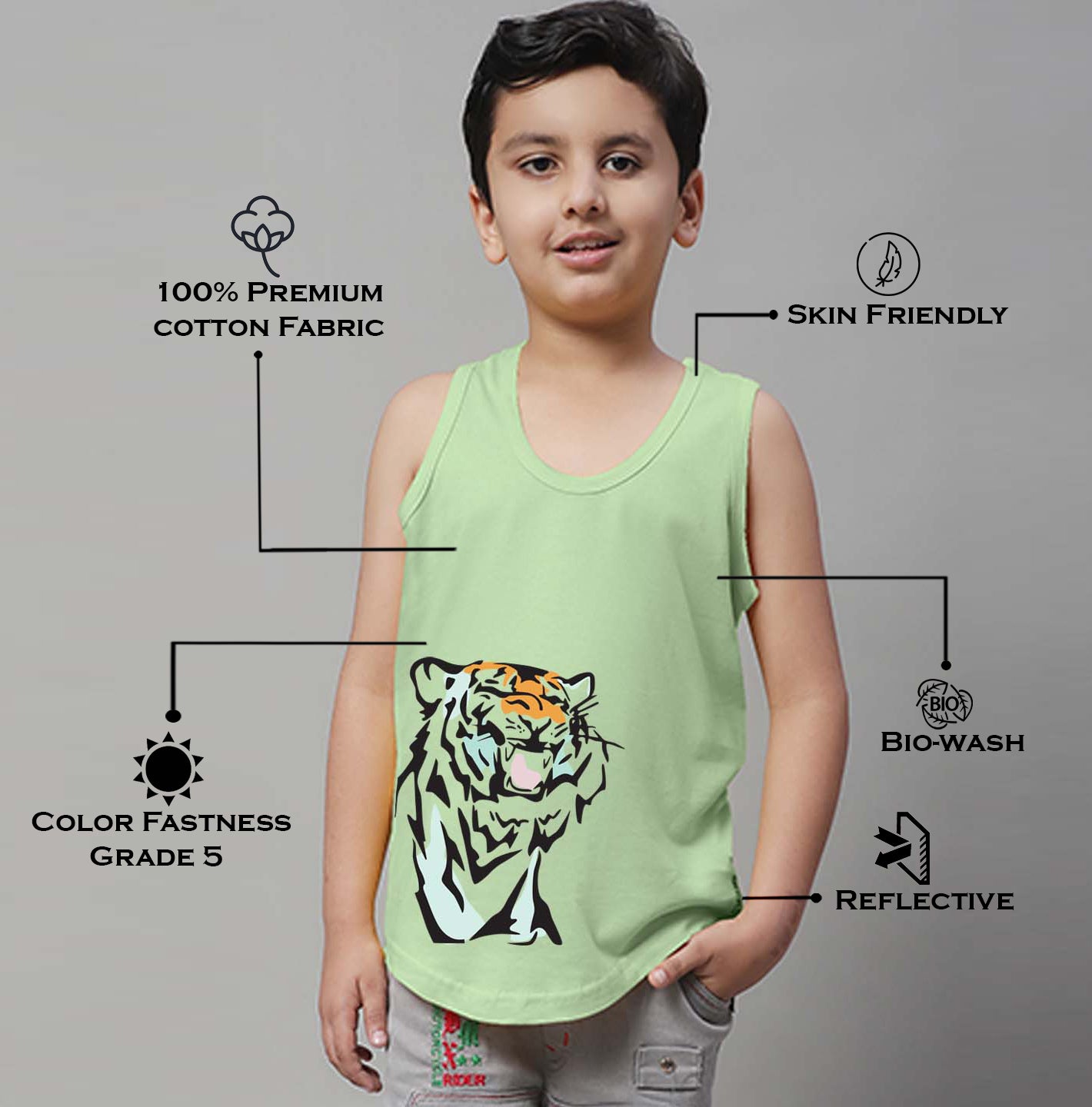 Boys Tiger Printed Regular Fit Vest - Friskers