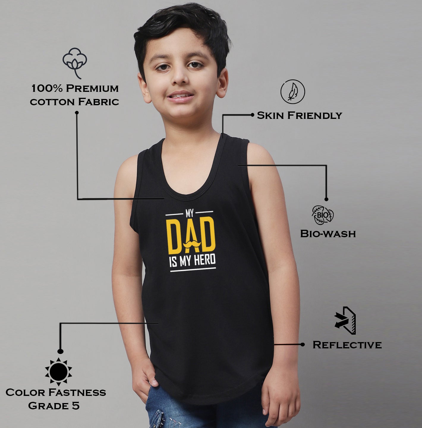 Boys My Dad Is My Hero Printed Regular Fit Vest - Friskers