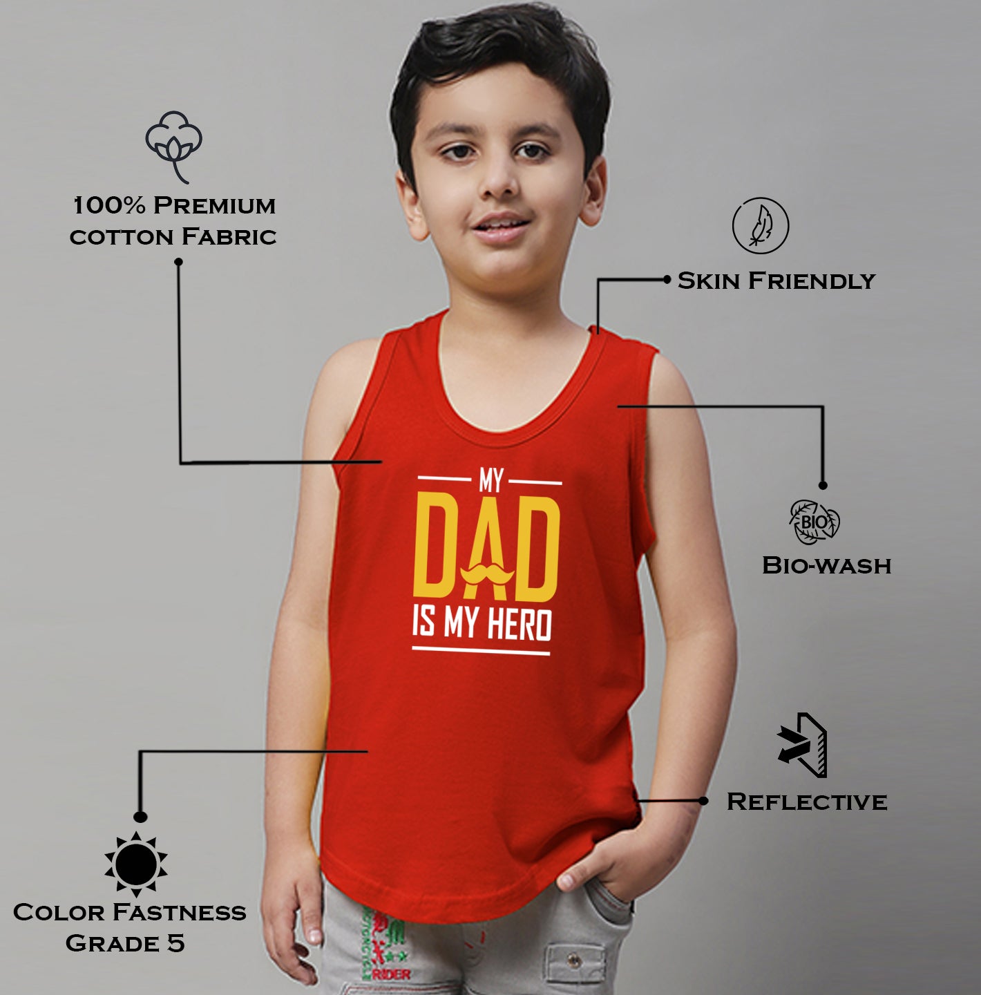 Boys My Dad Is My Hero Printed Regular Fit Vest - Friskers