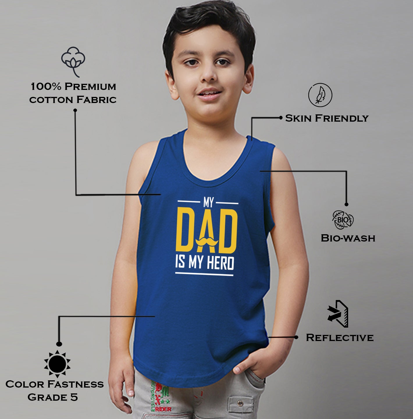 Boys My Dad Is My Hero Printed Regular Fit Vest - Friskers