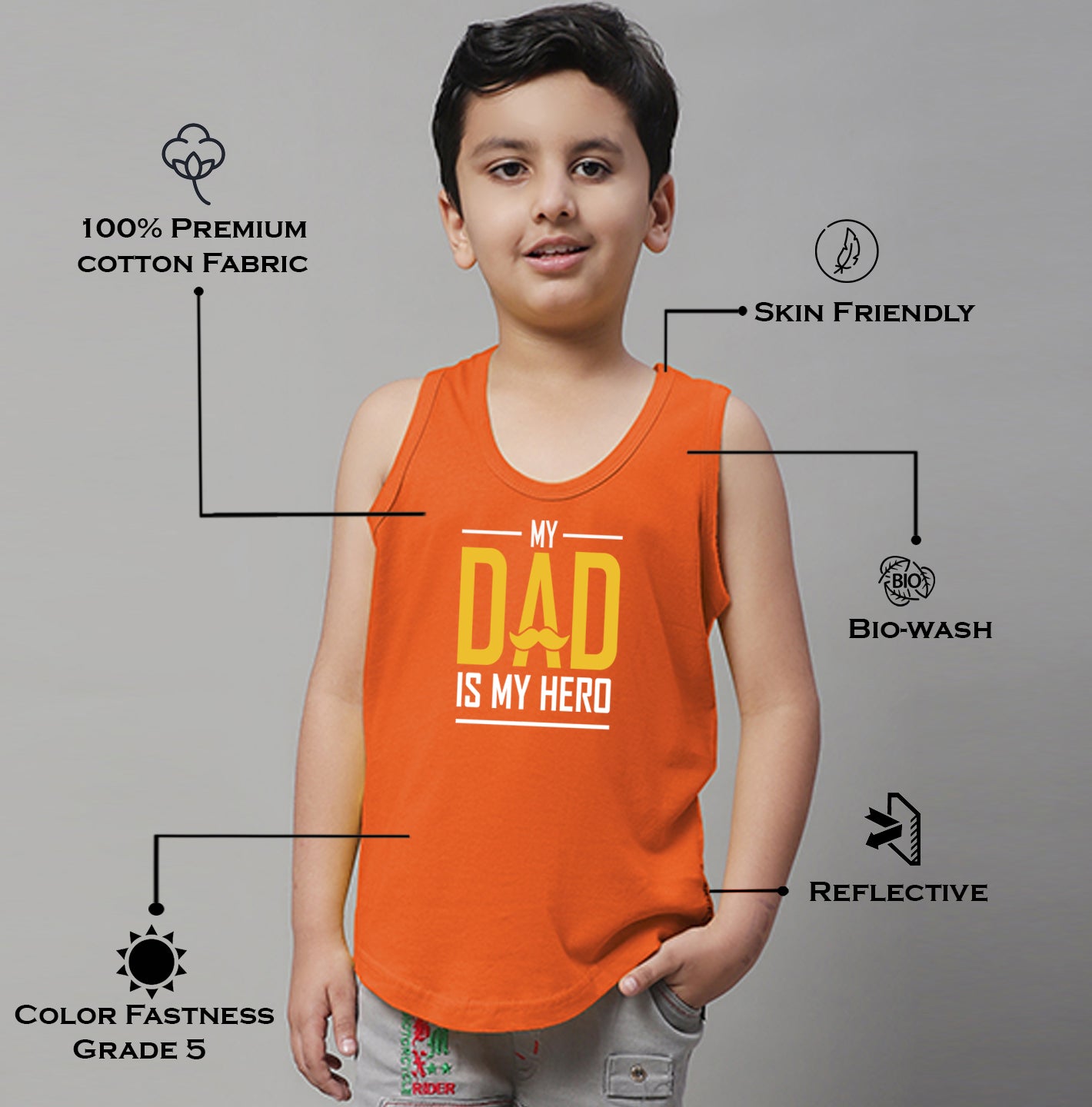Boys My Dad Is My Hero Printed Regular Fit Vest - Friskers