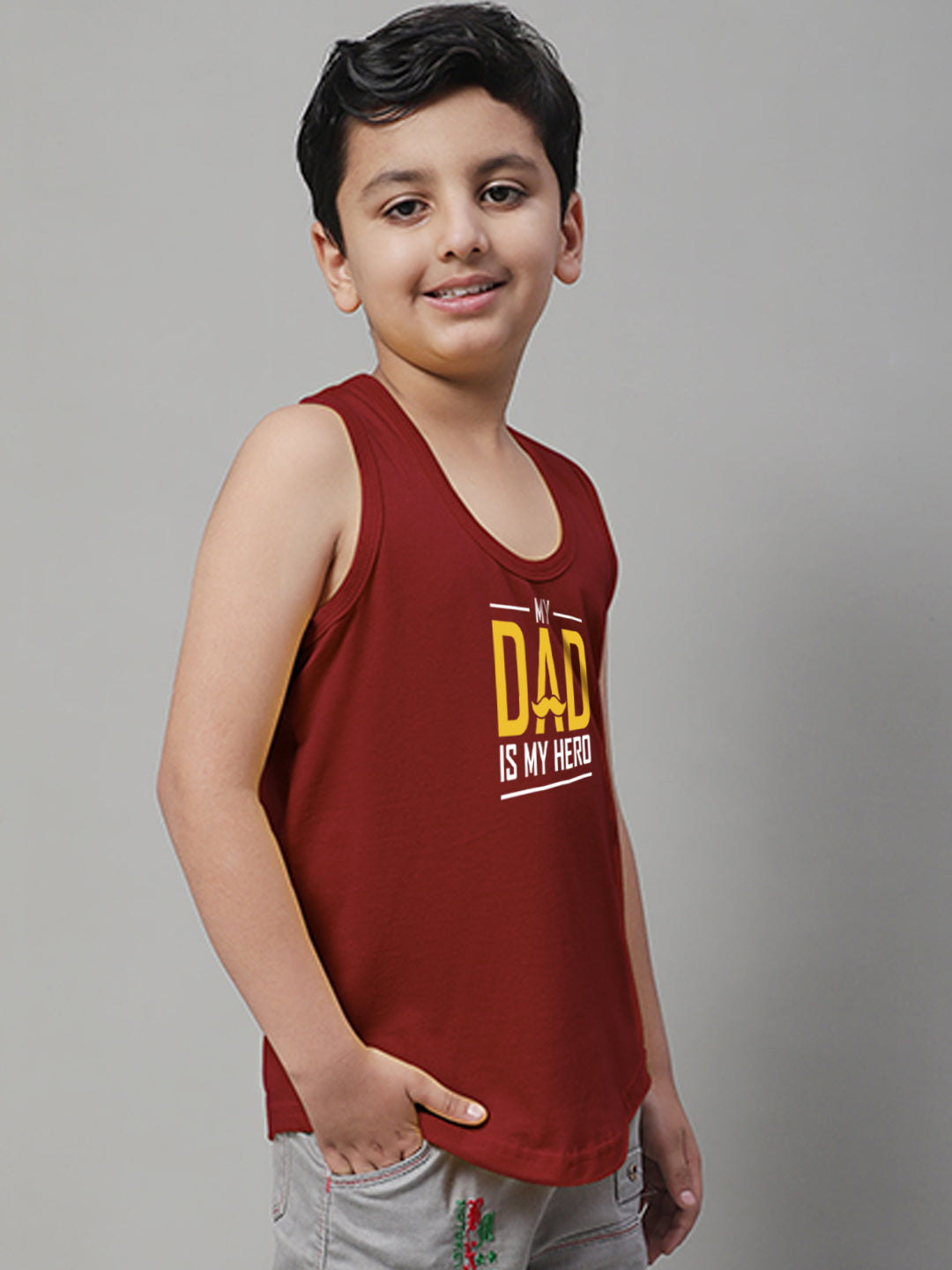 Boys My Dad Is My Hero Printed Regular Fit Vest - Friskers