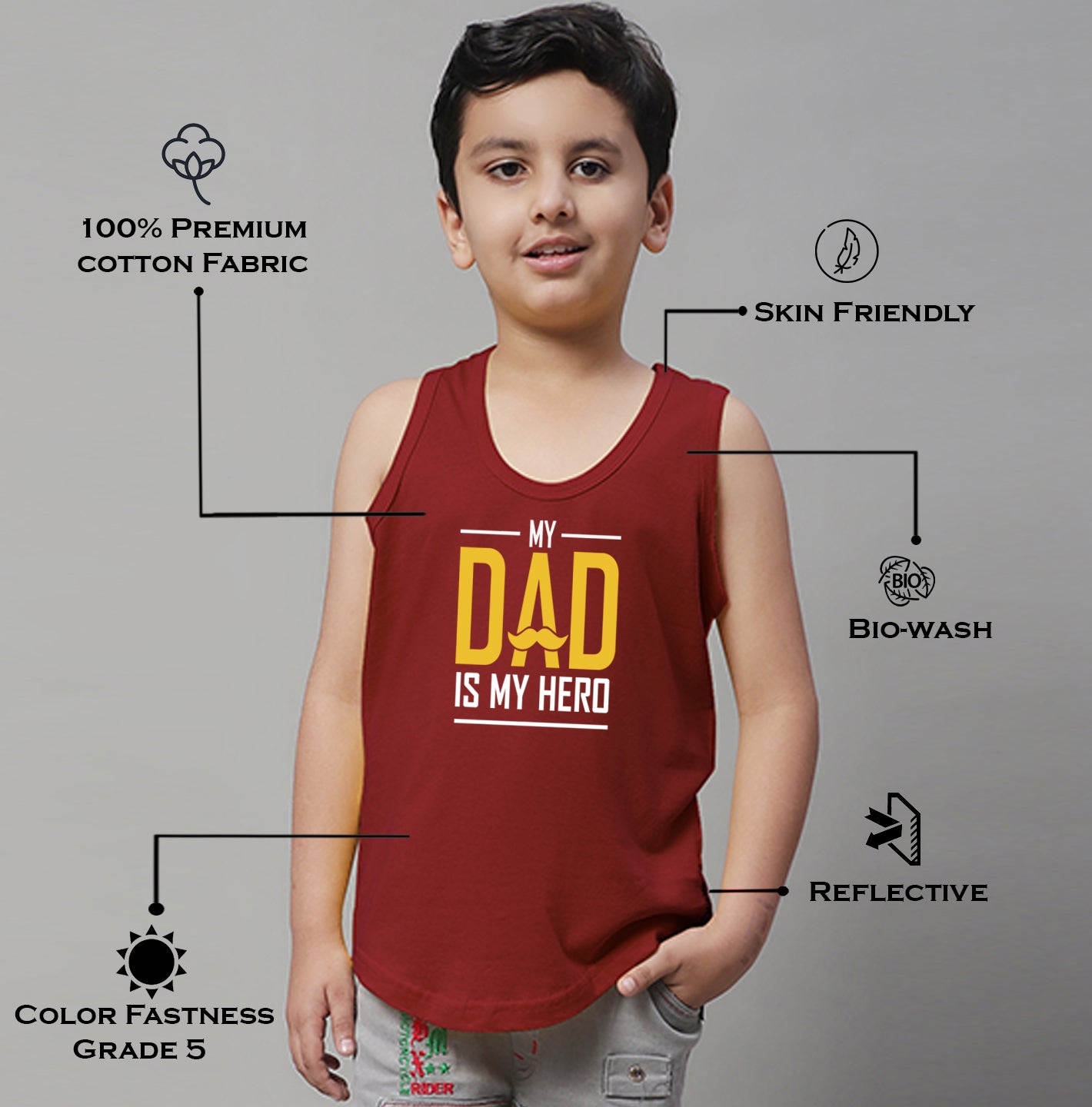 Boys My Dad Is My Hero Printed Regular Fit Vest - Friskers