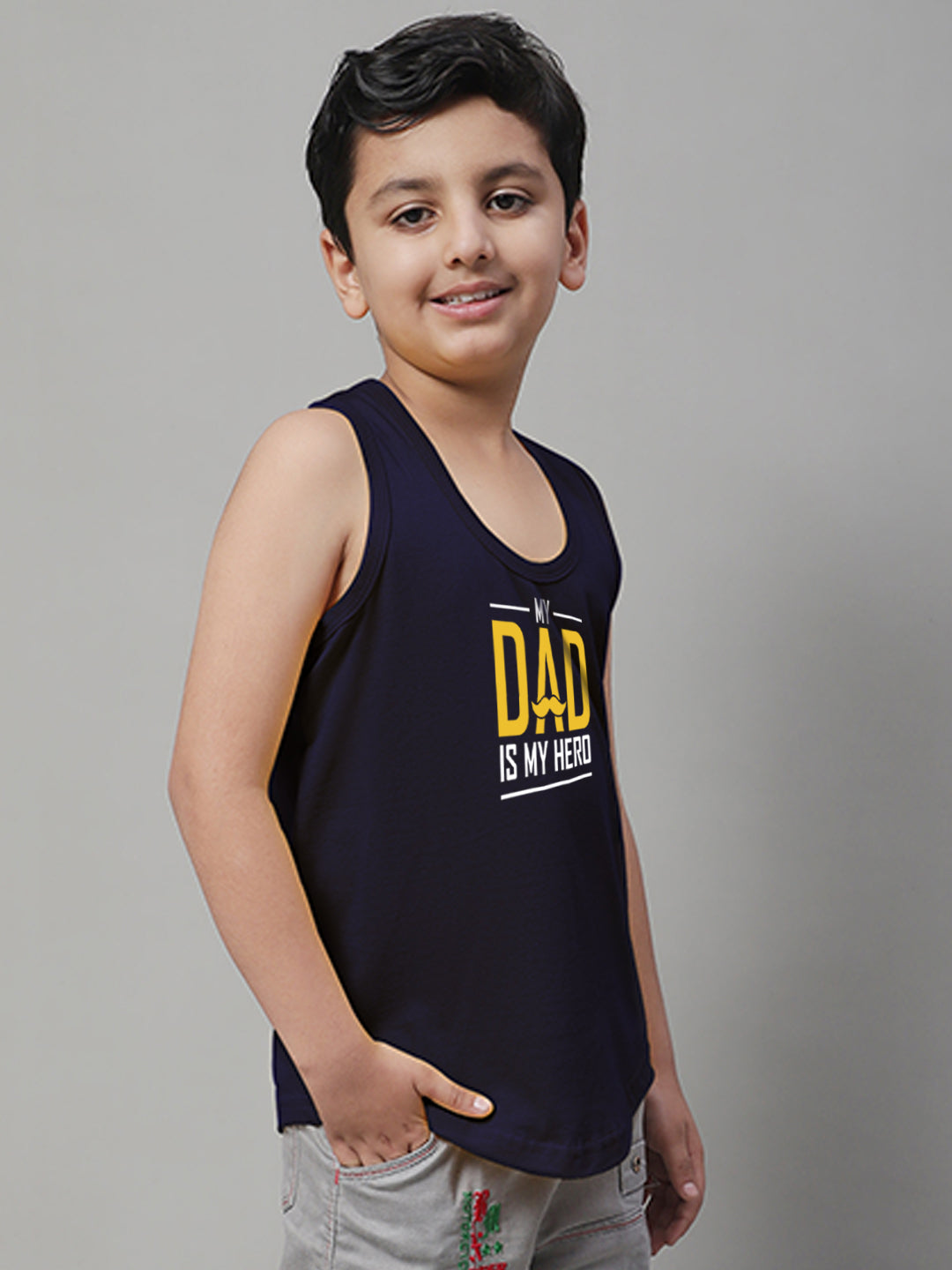 Boys My Dad Is My Hero Printed Regular Fit Vest - Friskers
