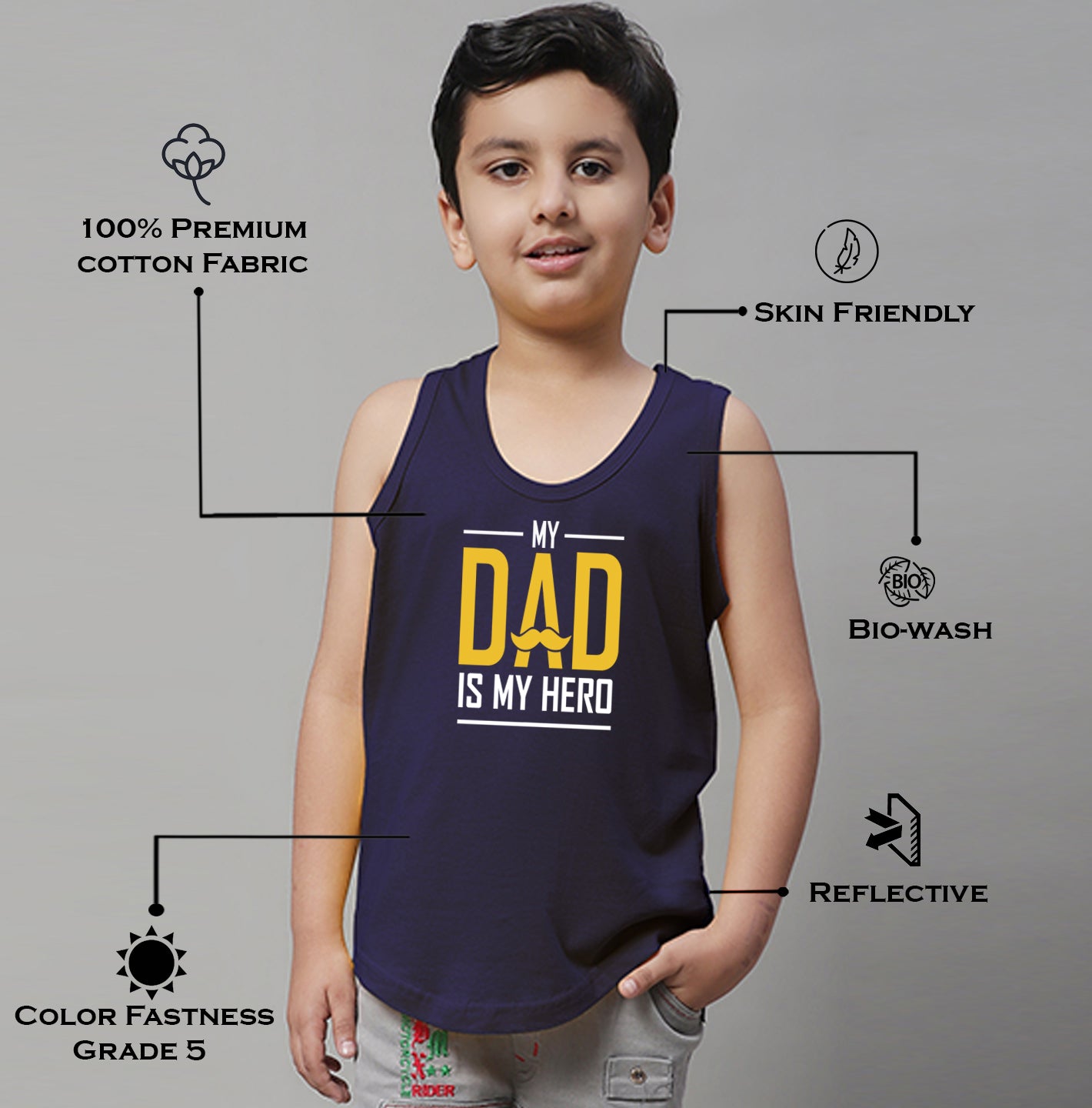 Boys My Dad Is My Hero Printed Regular Fit Vest - Friskers