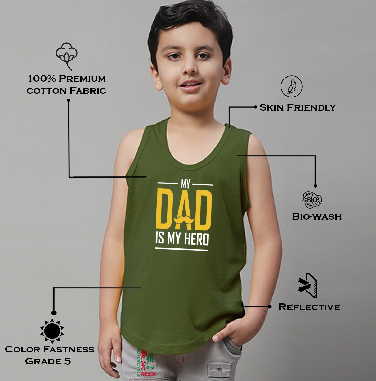 Boys My Dad Is My Hero Printed Regular Fit Vest - Friskers