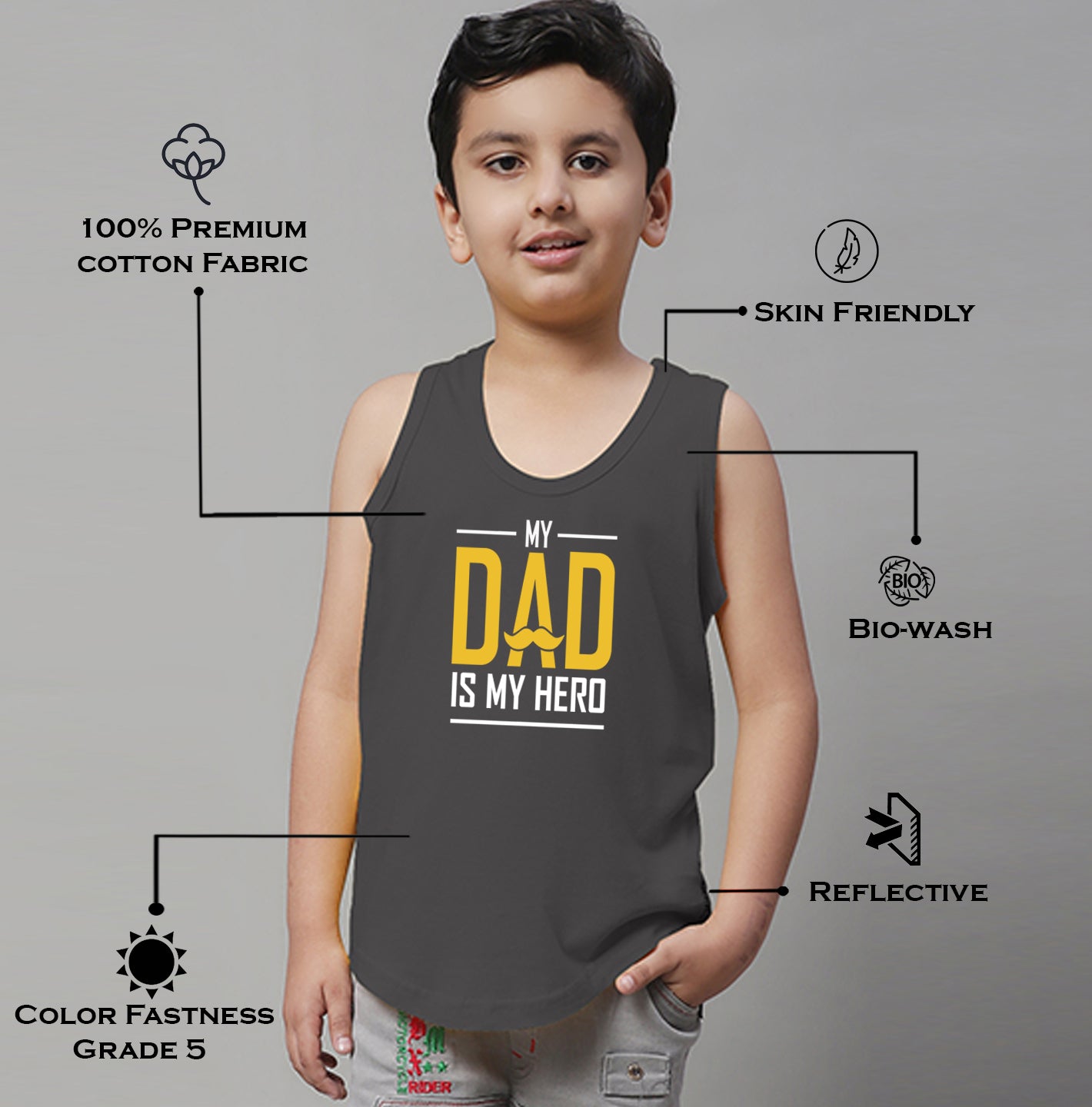 Boys My Dad Is My Hero Printed Regular Fit Vest - Friskers