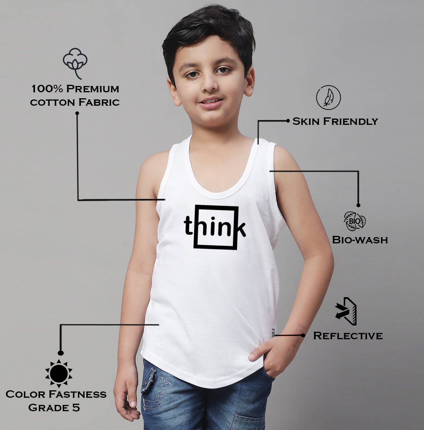 Boys Think Printed Regular Fit Vest - Friskers