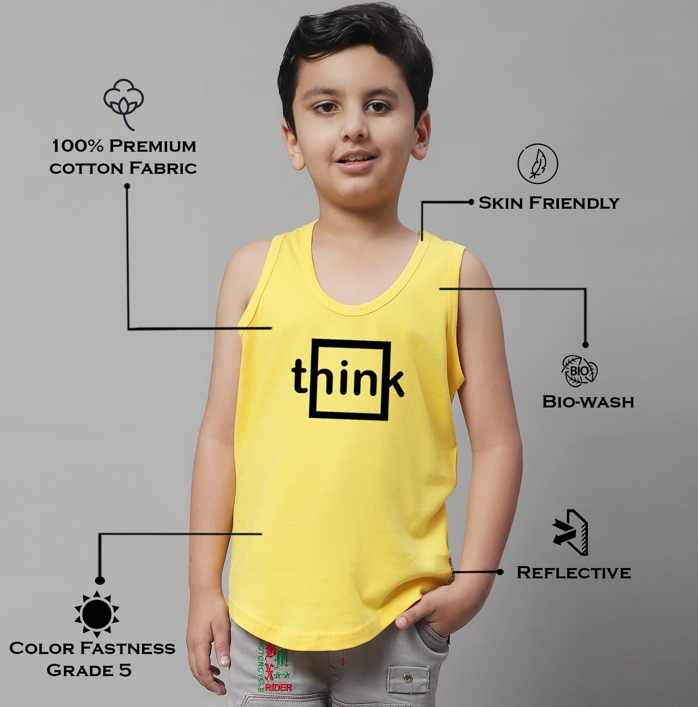 Boys Think Printed Regular Fit Vest - Friskers