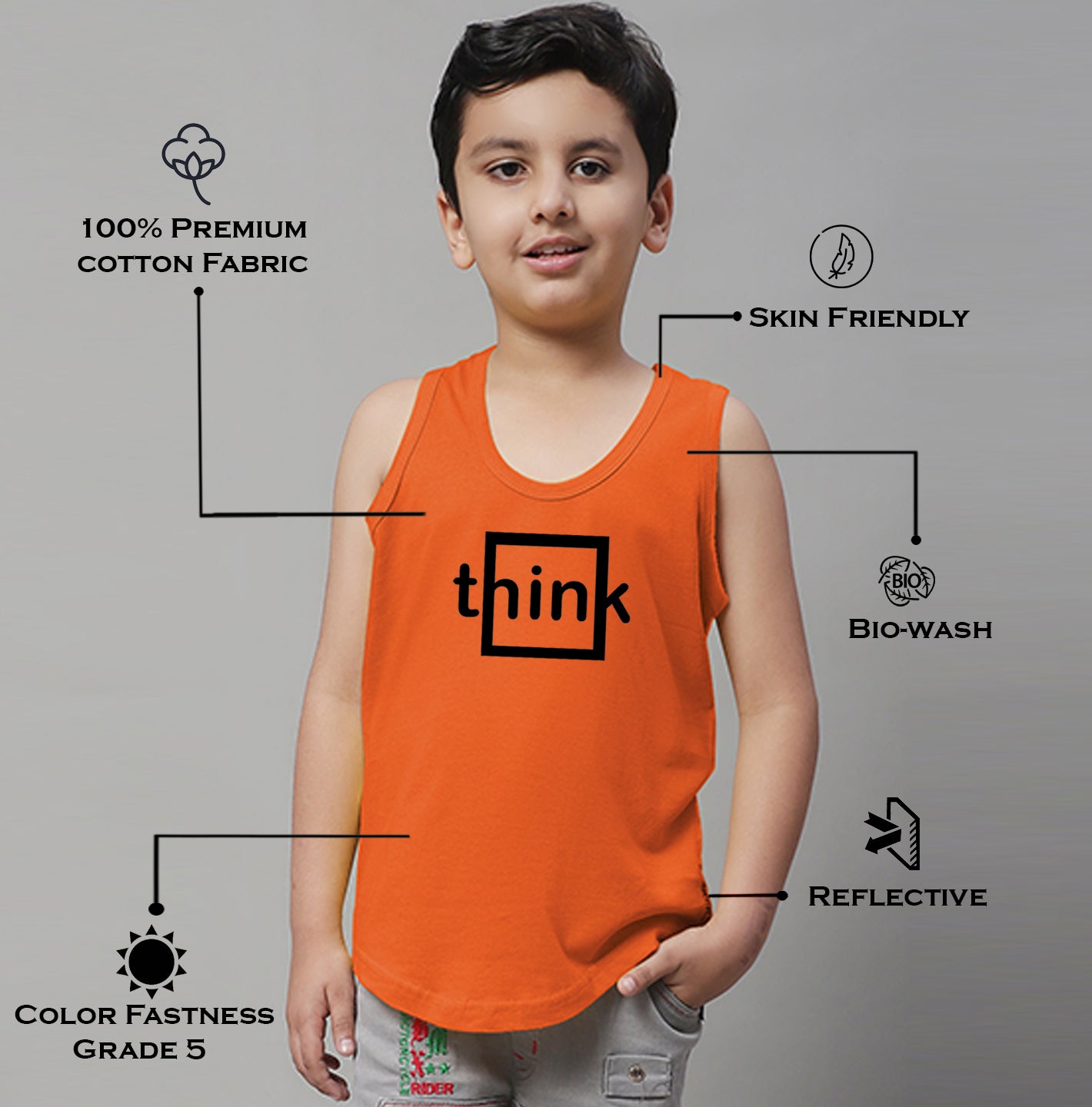 Boys Think Printed Regular Fit Vest - Friskers