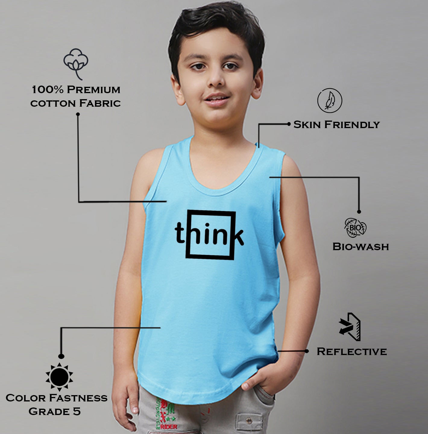 Boys Think Printed Regular Fit Vest - Friskers