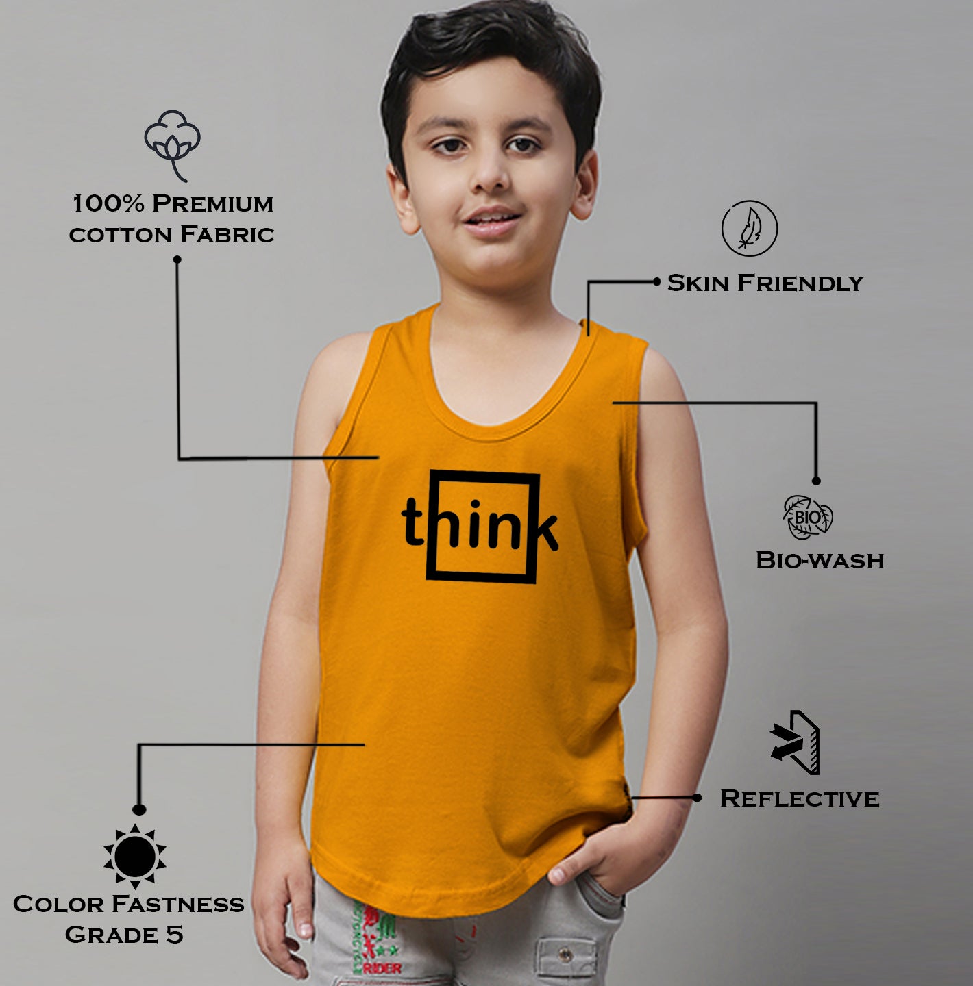 Boys Think Printed Regular Fit Vest - Friskers