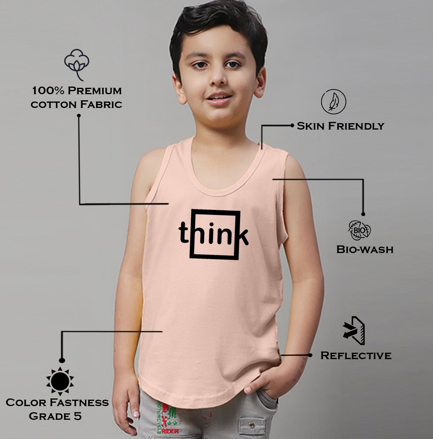Boys Think Printed Regular Fit Vest - Friskers
