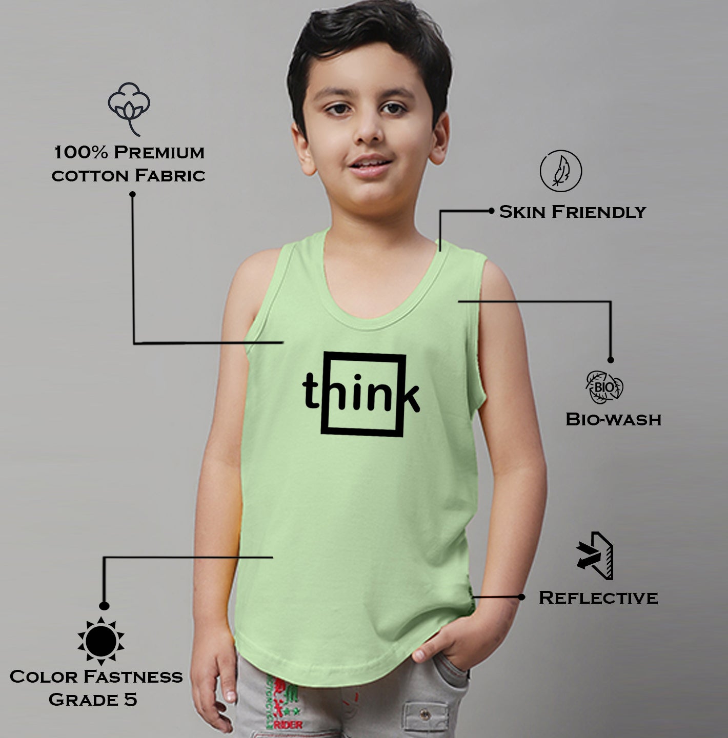 Boys Think Printed Regular Fit Vest - Friskers