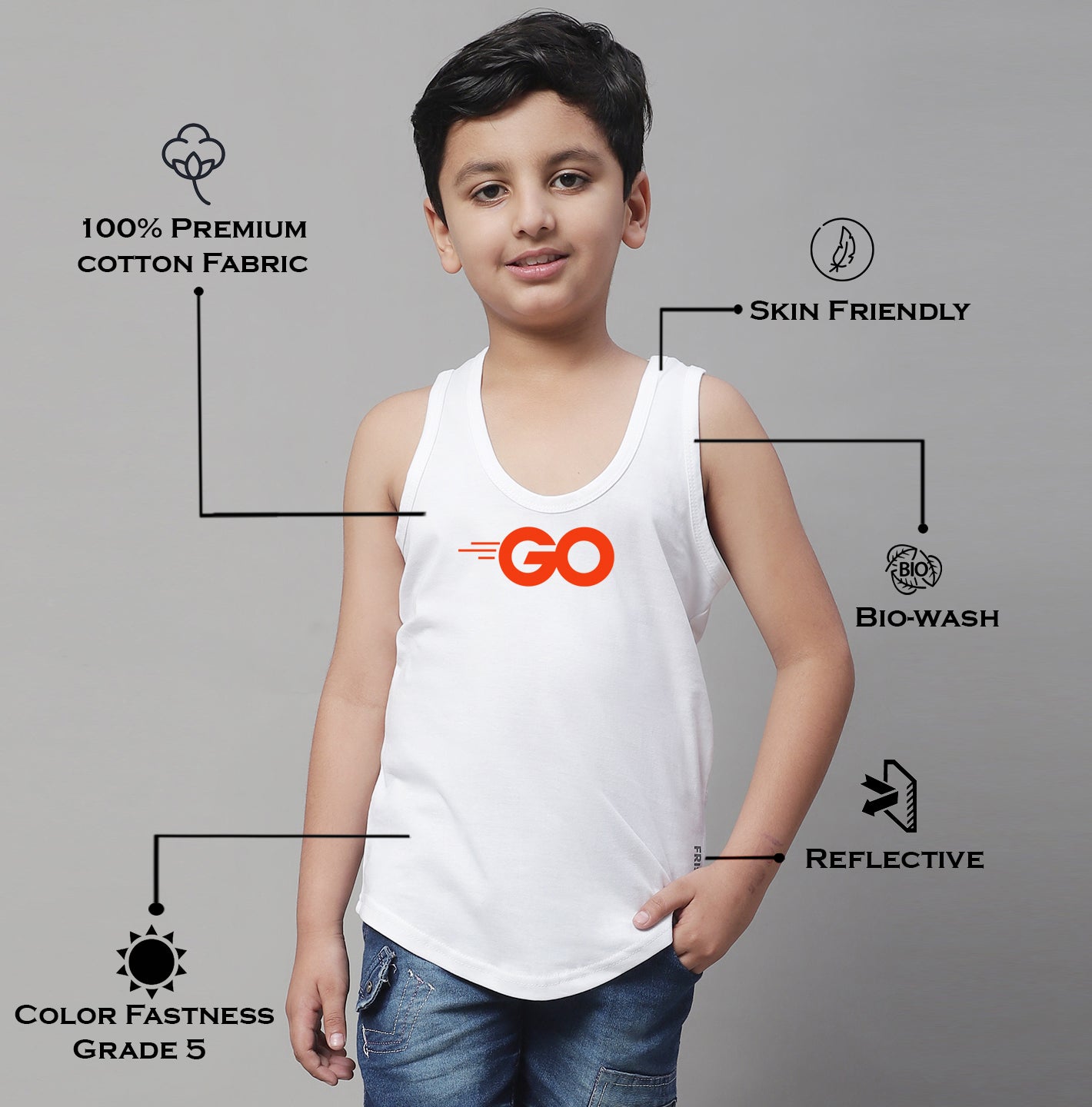 Boys Go Printed Regular Fit Vest - Friskers