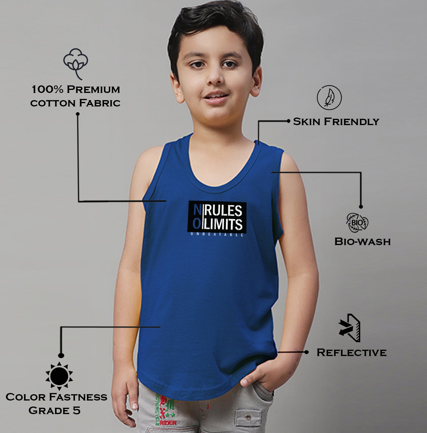 Boys No Rules No Limits Printed Regular Fit Vest - Friskers