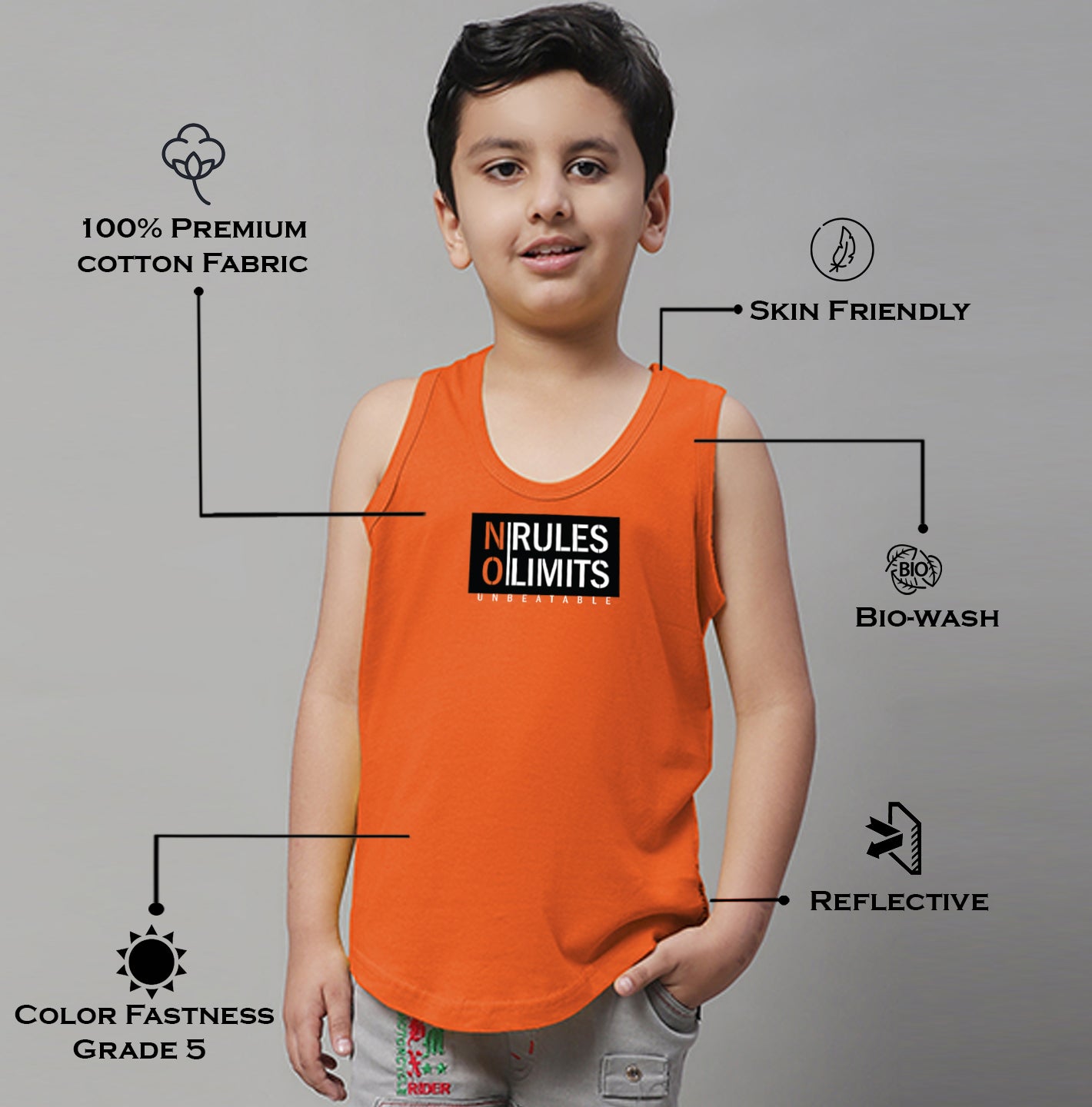 Boys No Rules No Limits Printed Regular Fit Vest - Friskers