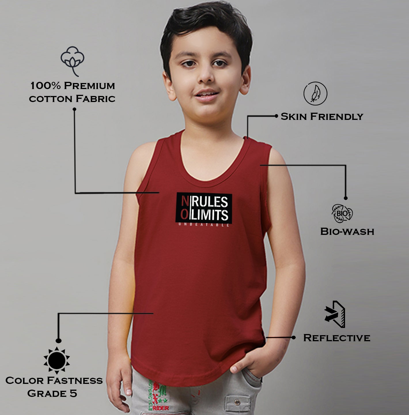 Boys No Rules No Limits Printed Regular Fit Vest - Friskers
