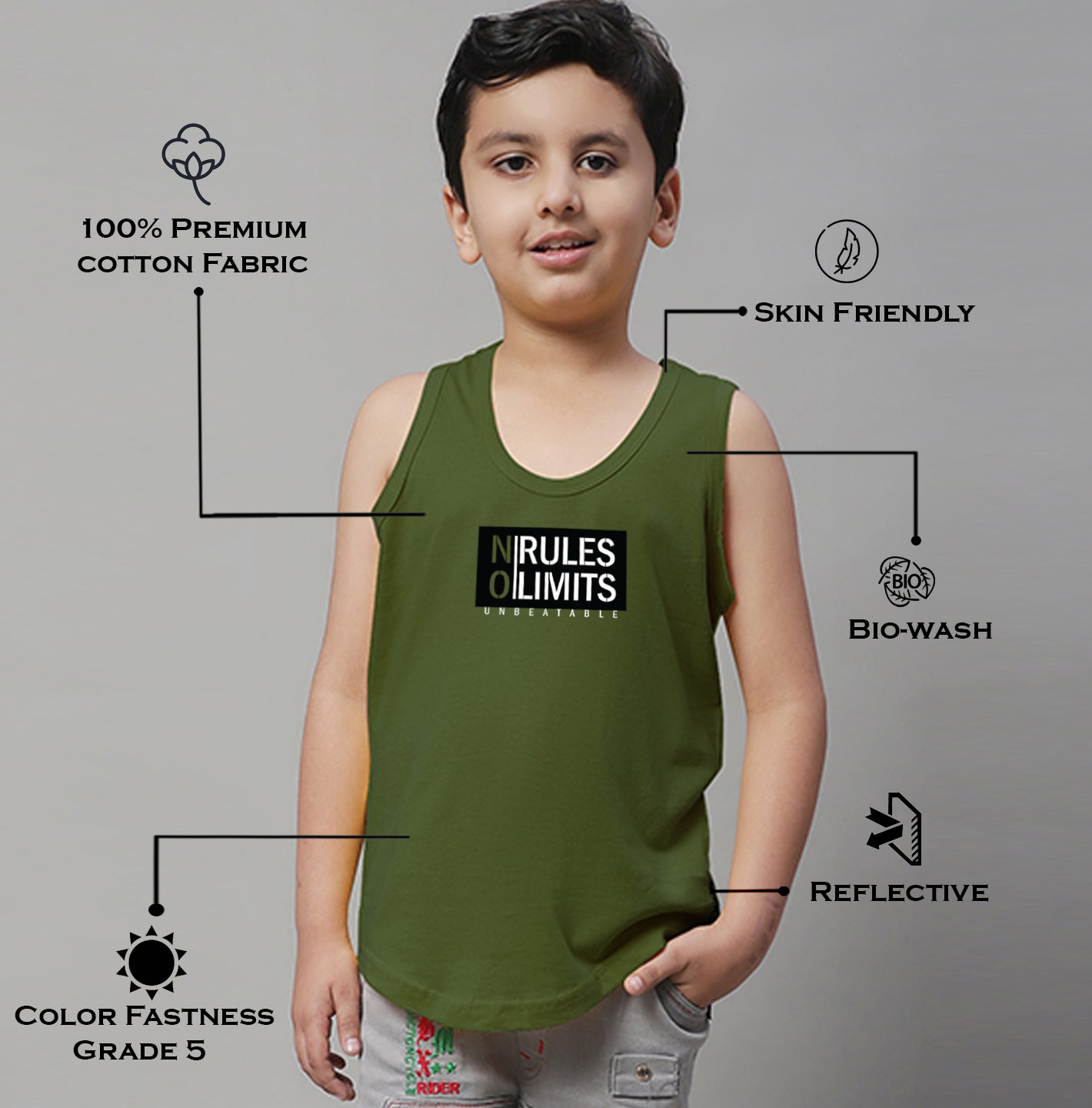 Boys No Rules No Limits Printed Regular Fit Vest - Friskers