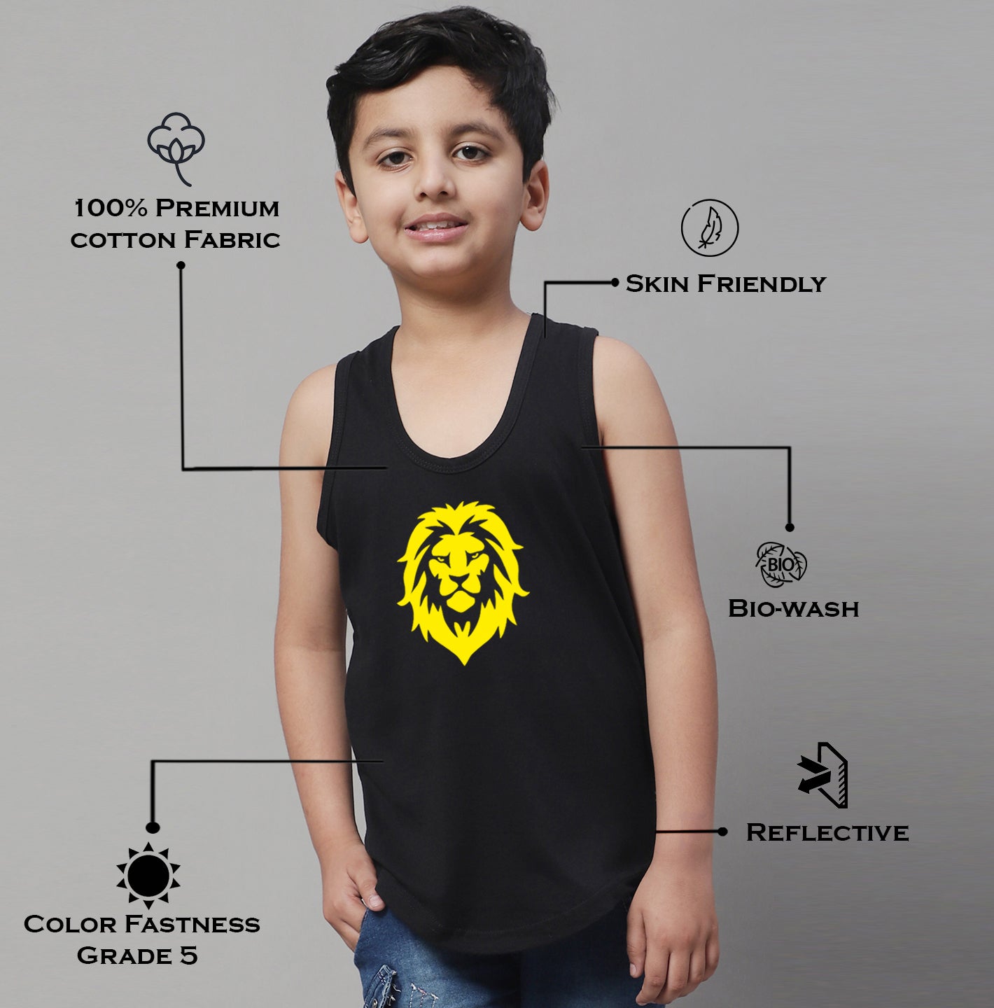 Boys Lion Printed Regular Fit Vest - Friskers