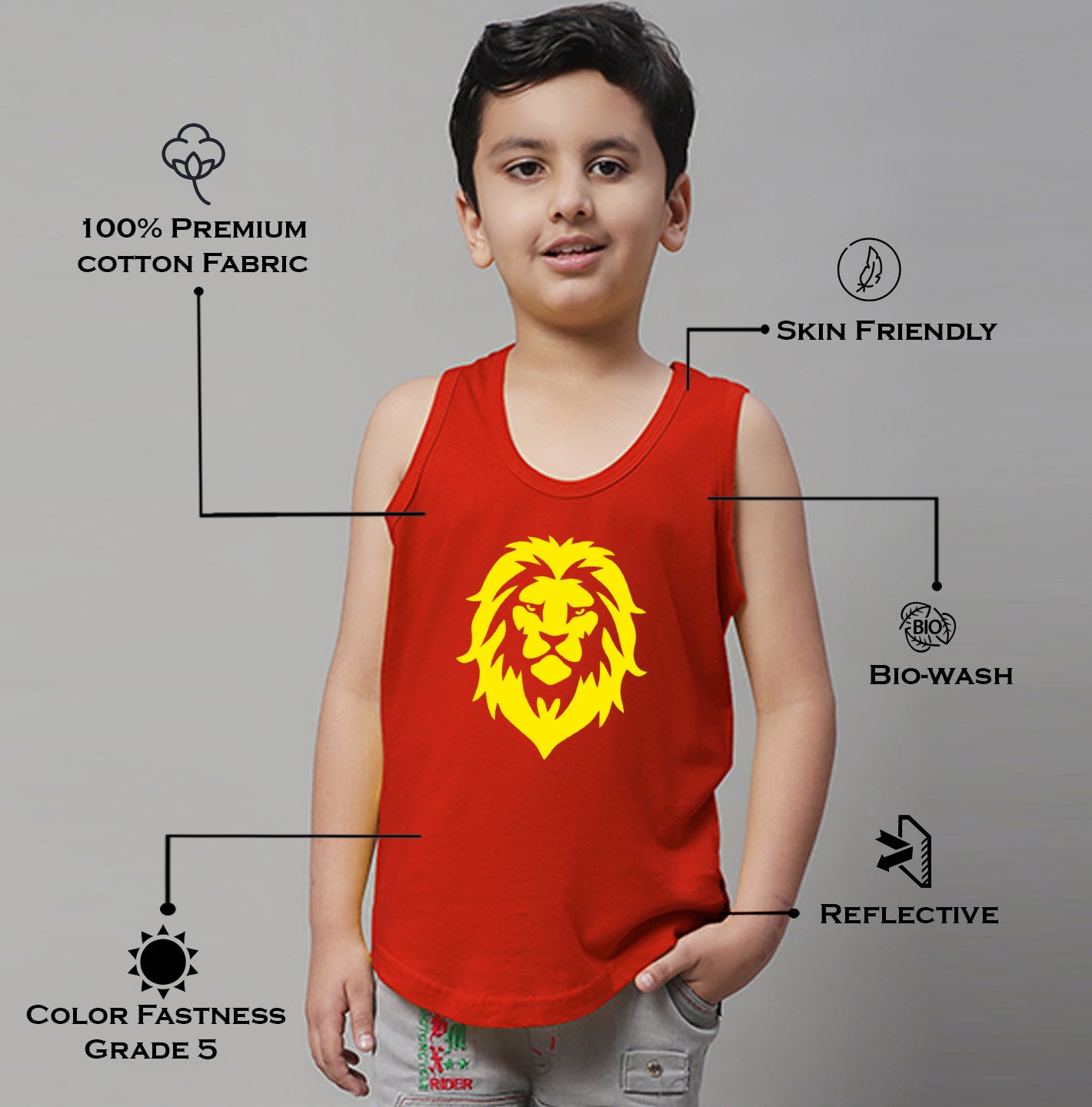 Boys Lion Printed Regular Fit Vest - Friskers