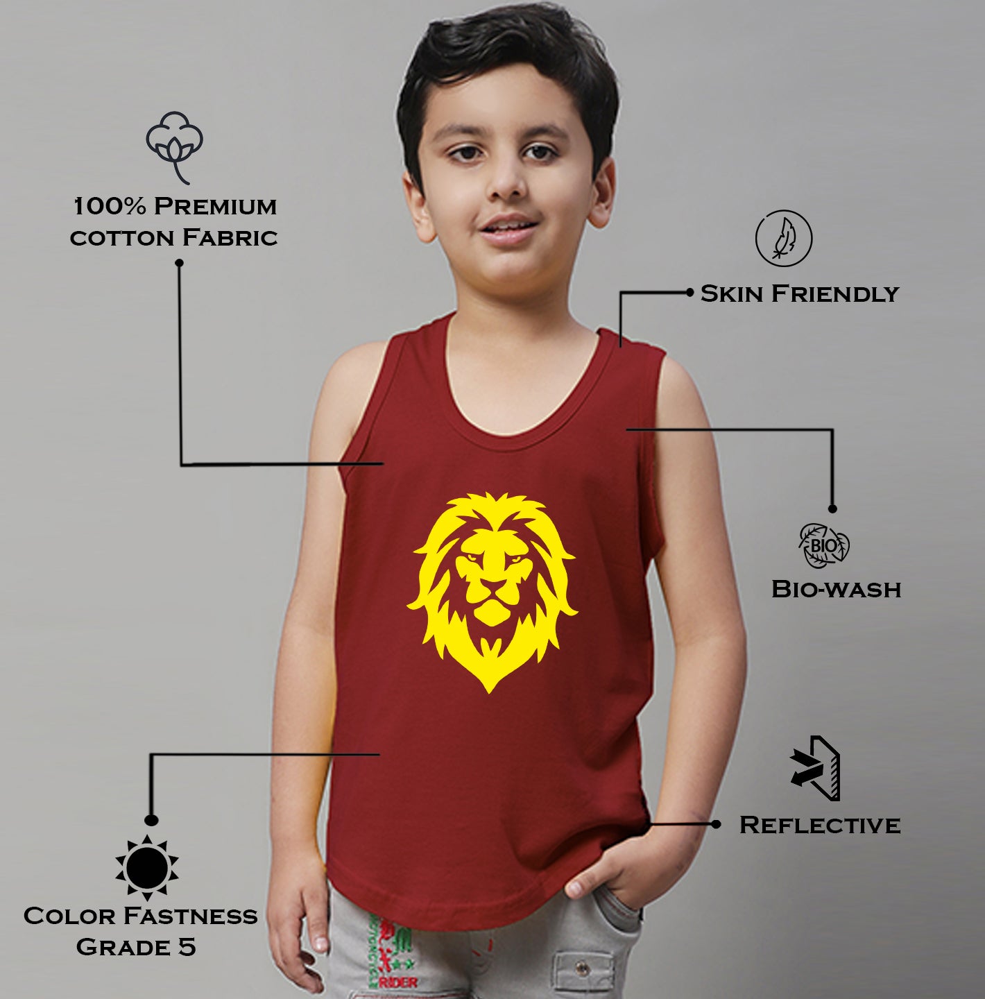 Boys Lion Printed Regular Fit Vest - Friskers