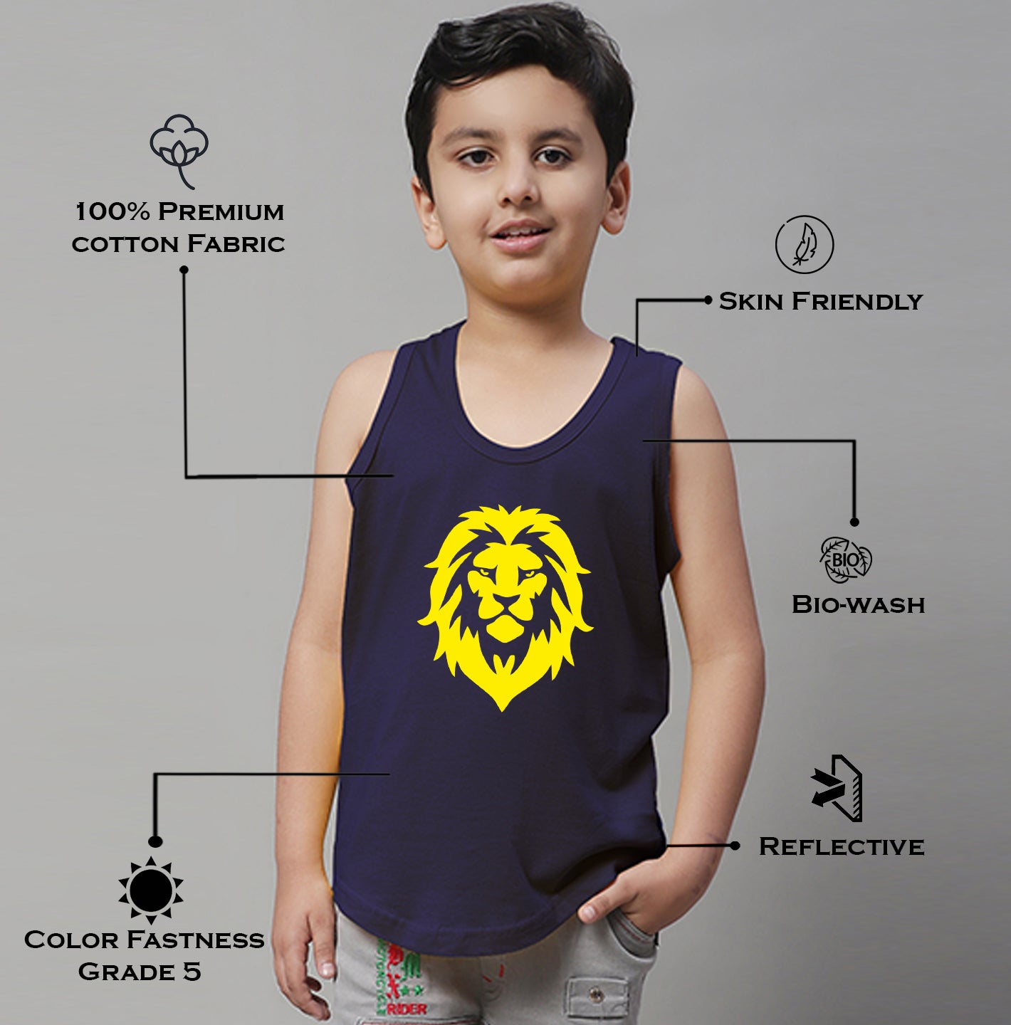 Boys Lion Printed Regular Fit Vest - Friskers