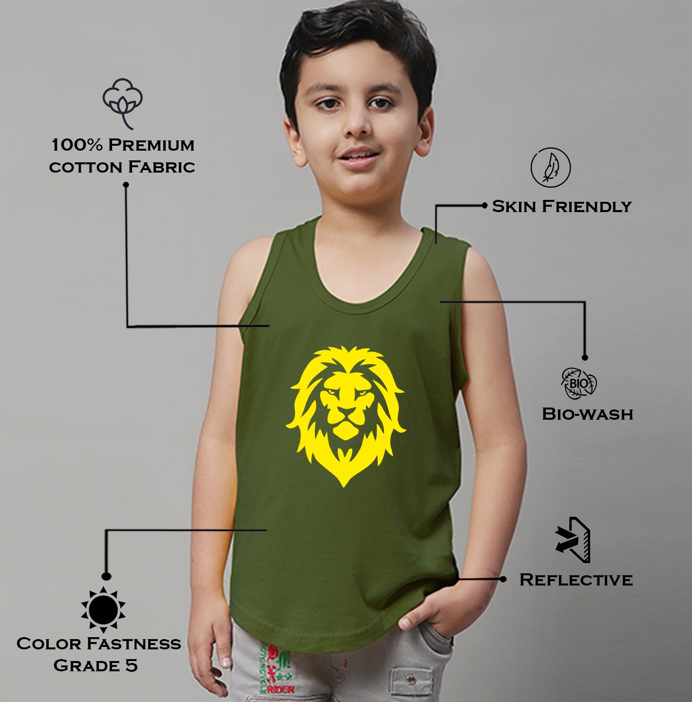 Boys Lion Printed Regular Fit Vest - Friskers