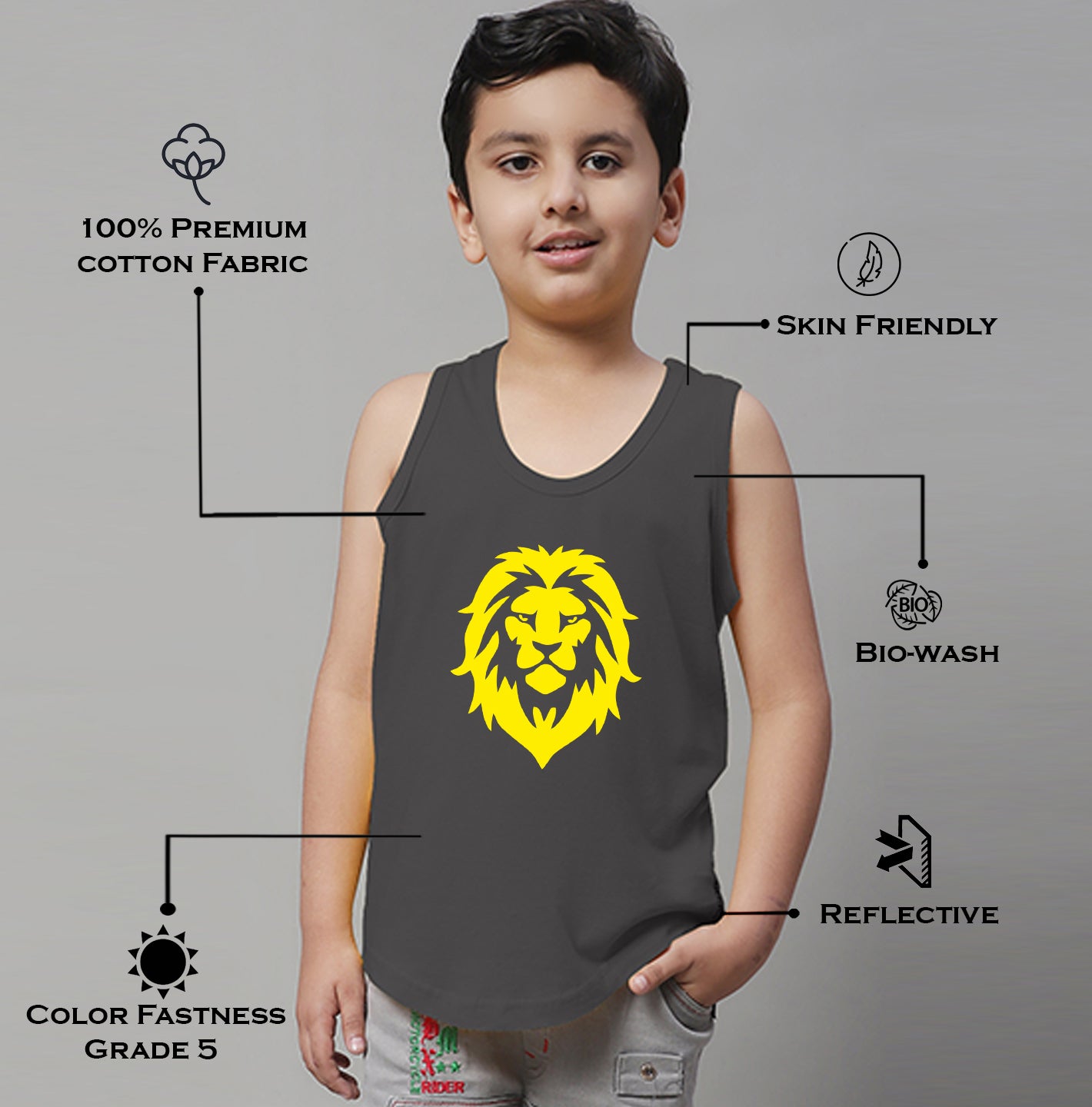 Boys Lion Printed Regular Fit Vest - Friskers