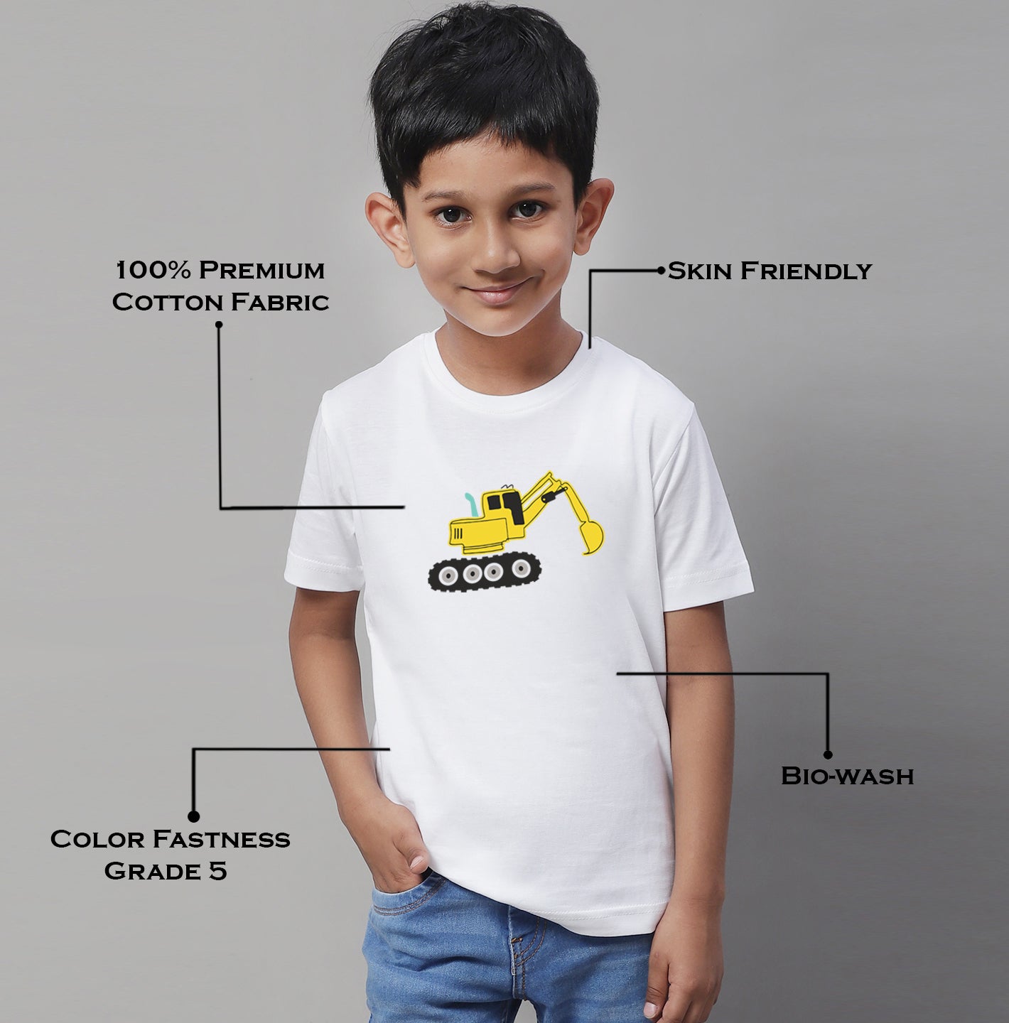 Boys Excavator Regular Fit Printed T-Shirt - Friskers