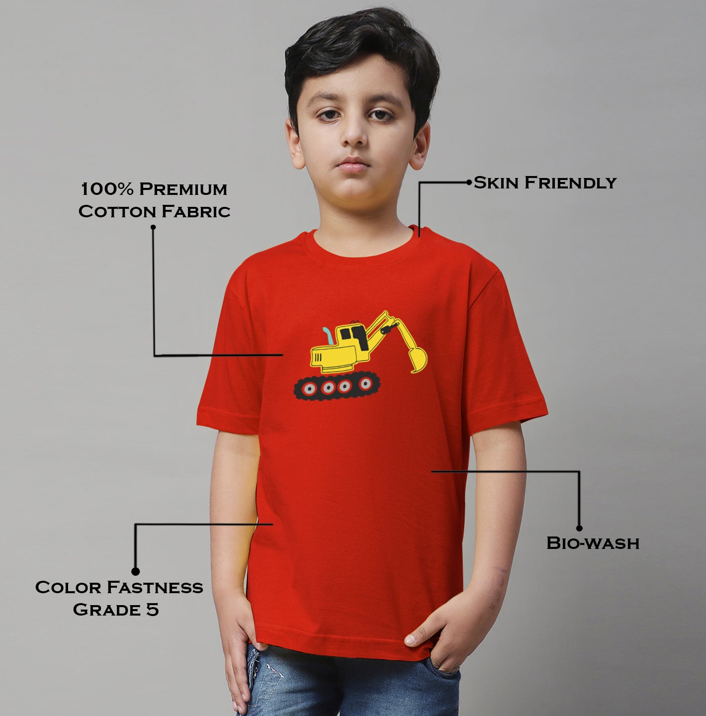 Boys Excavator Regular Fit Printed T-Shirt - Friskers