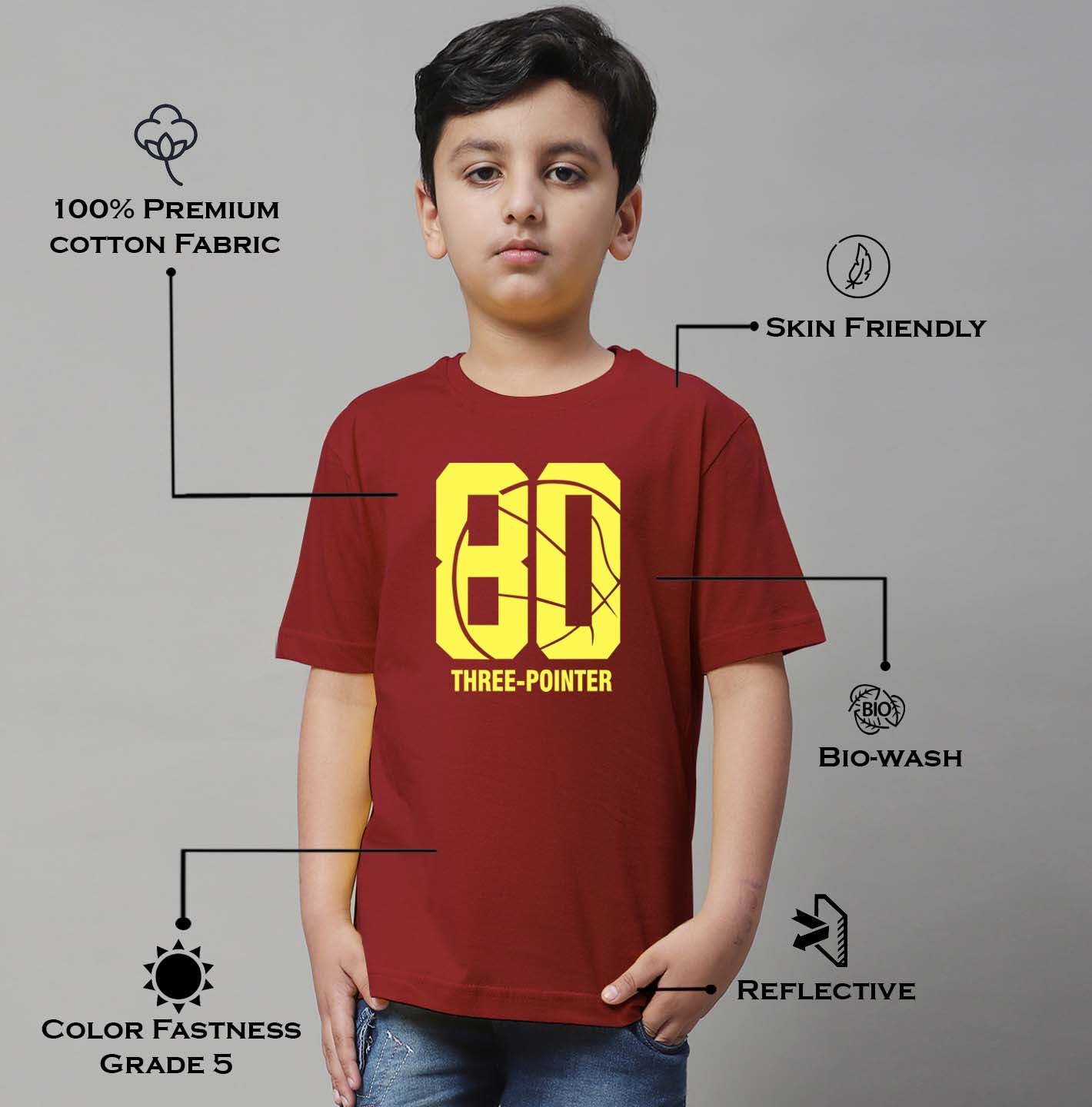 Boys Three Pointer Regular Fit Printed T-Shirt - Friskers