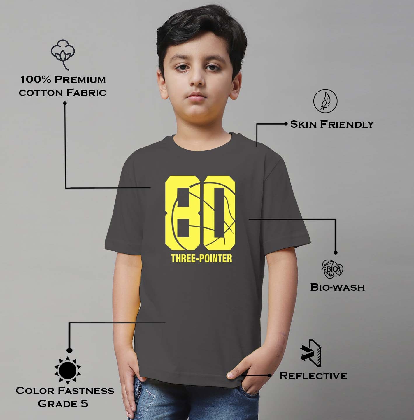 Boys Three Pointer Regular Fit Printed T-Shirt - Friskers