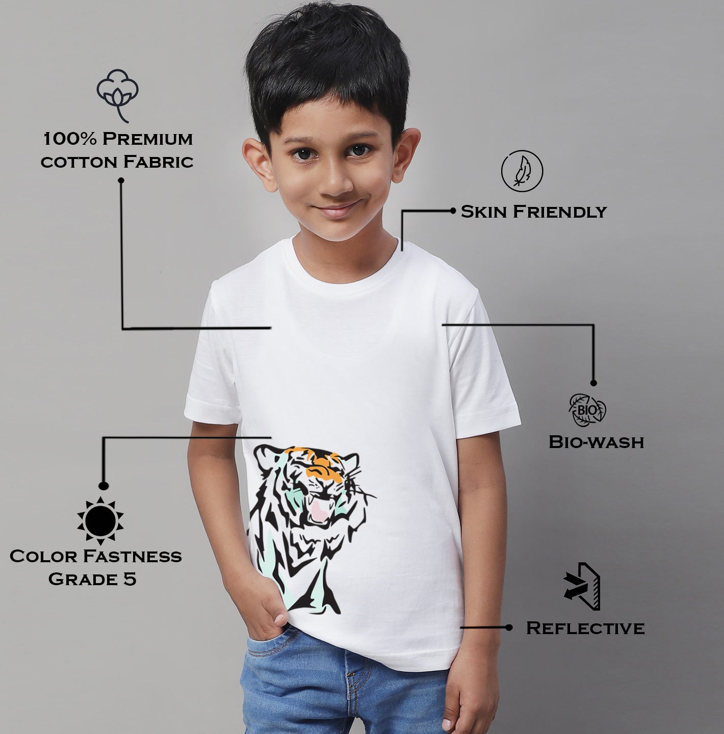 Boys Tiger Regular Fit Printed T-Shirt - Friskers