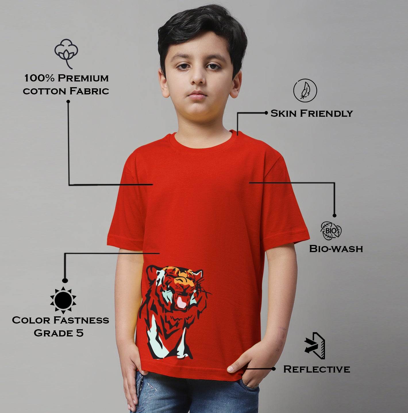 Boys Tiger Regular Fit Printed T-Shirt - Friskers
