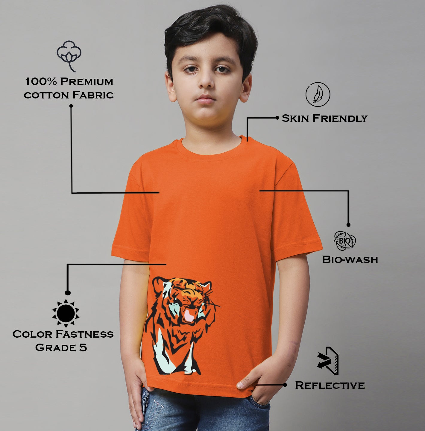 Boys Tiger Regular Fit Printed T-Shirt - Friskers