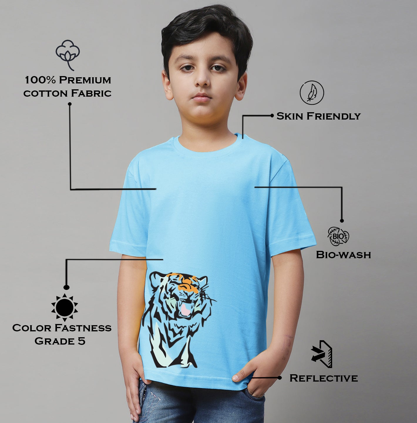 Boys Tiger Regular Fit Printed T-Shirt - Friskers