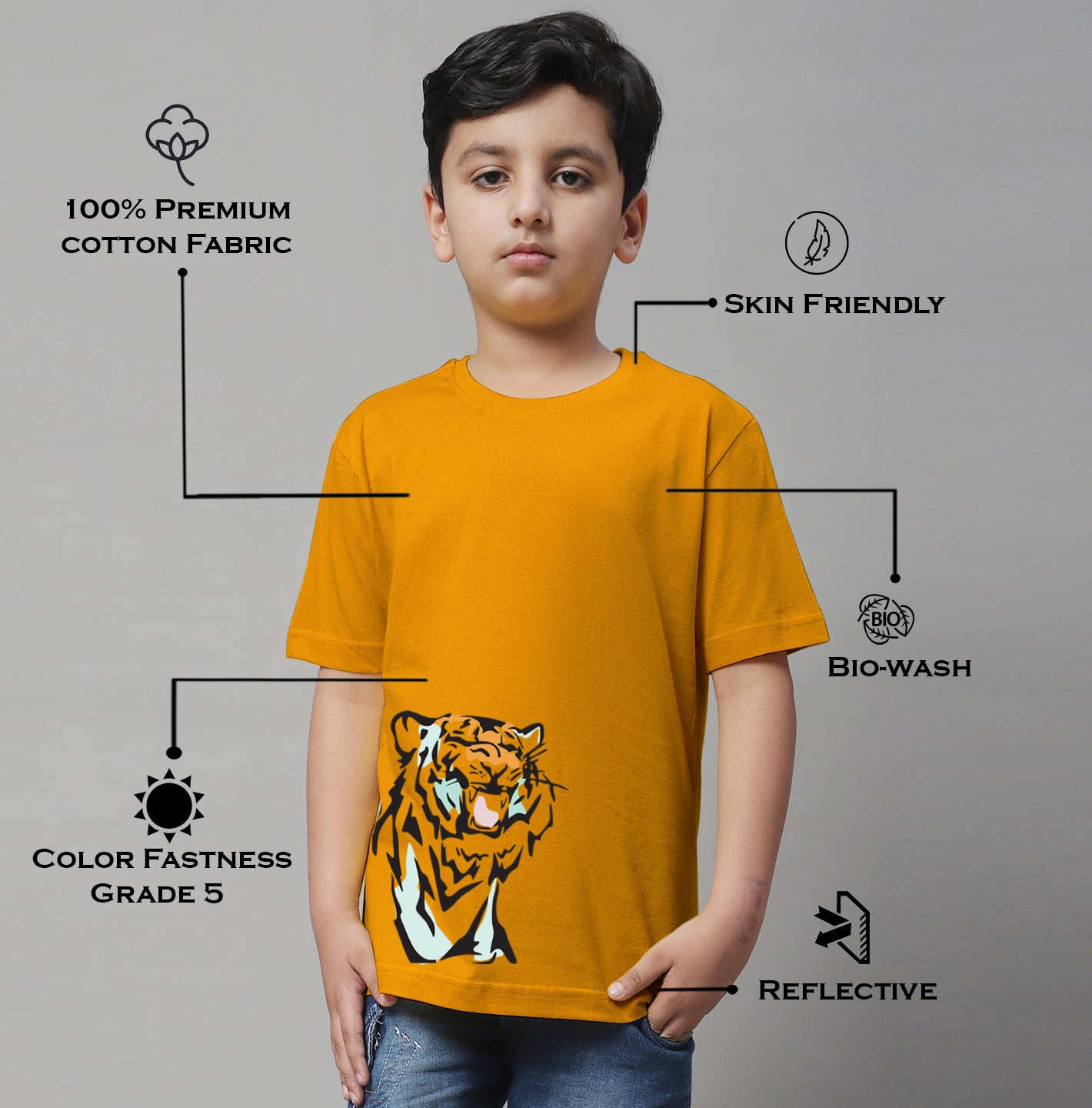 Boys Tiger Regular Fit Printed T-Shirt - Friskers