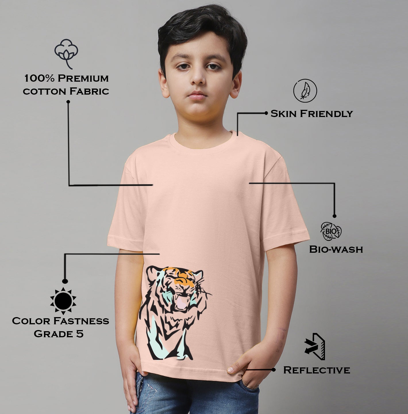 Boys Tiger Regular Fit Printed T-Shirt - Friskers