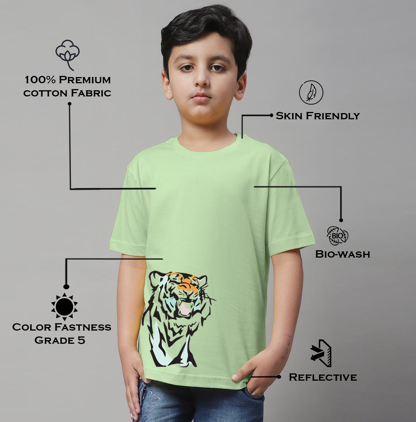 Boys Tiger Regular Fit Printed T-Shirt - Friskers