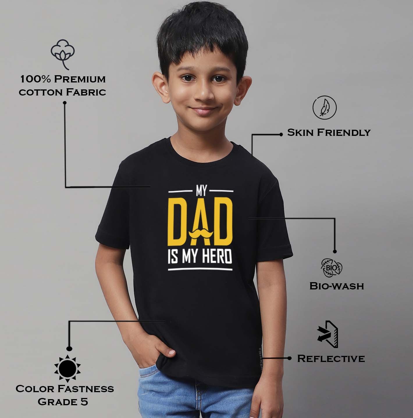 Boys My Dad Is My Hero Regular Fit Printed T-Shirt - Friskers