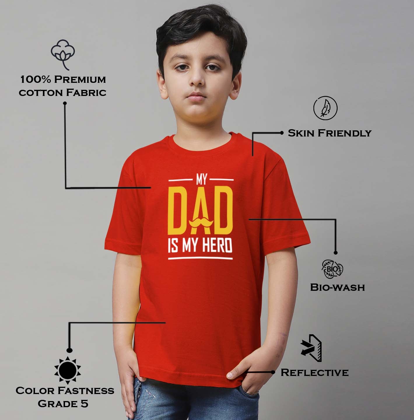 Boys My Dad Is My Hero Regular Fit Printed T-Shirt - Friskers