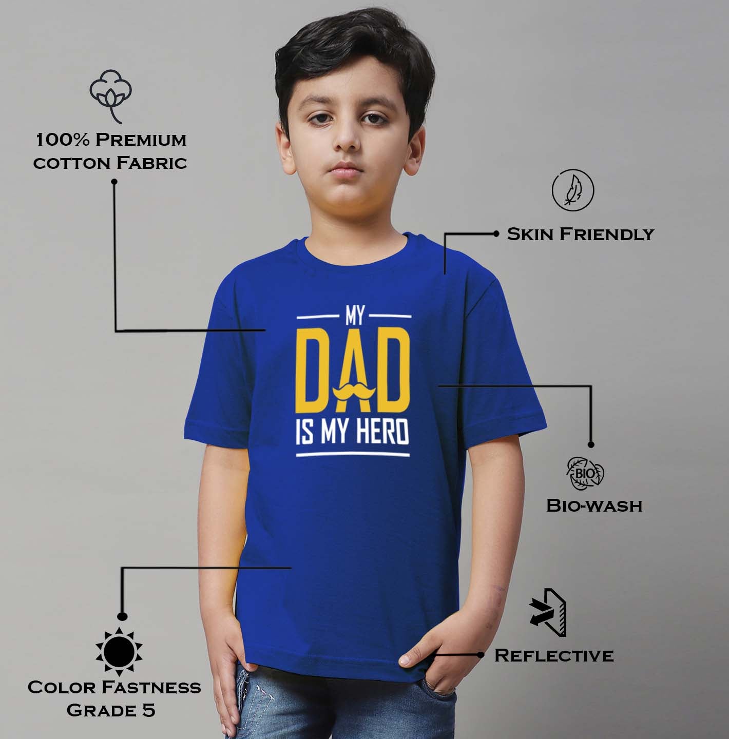 Boys My Dad Is My Hero Regular Fit Printed T-Shirt - Friskers