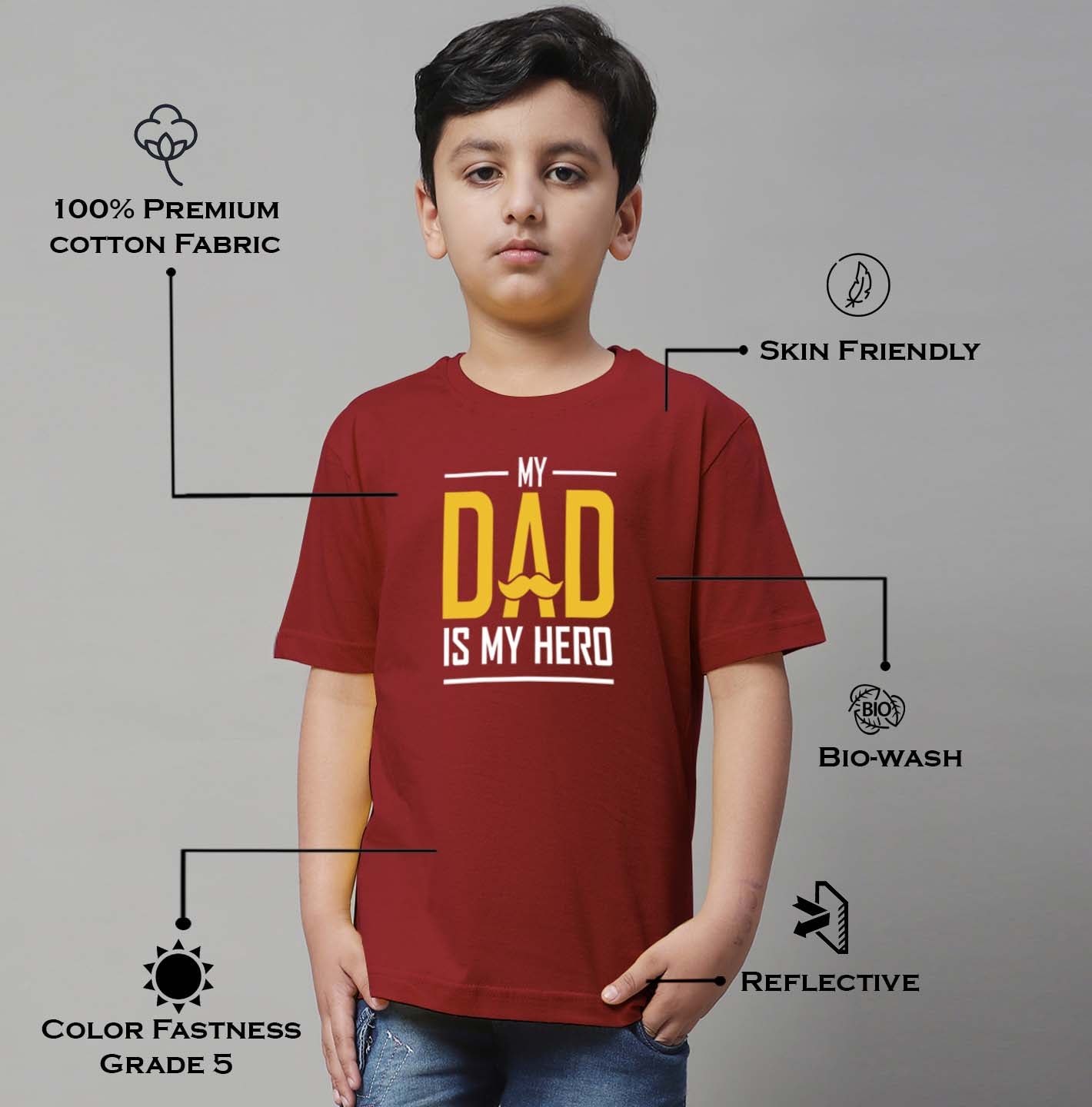 Boys My Dad Is My Hero Regular Fit Printed T-Shirt - Friskers